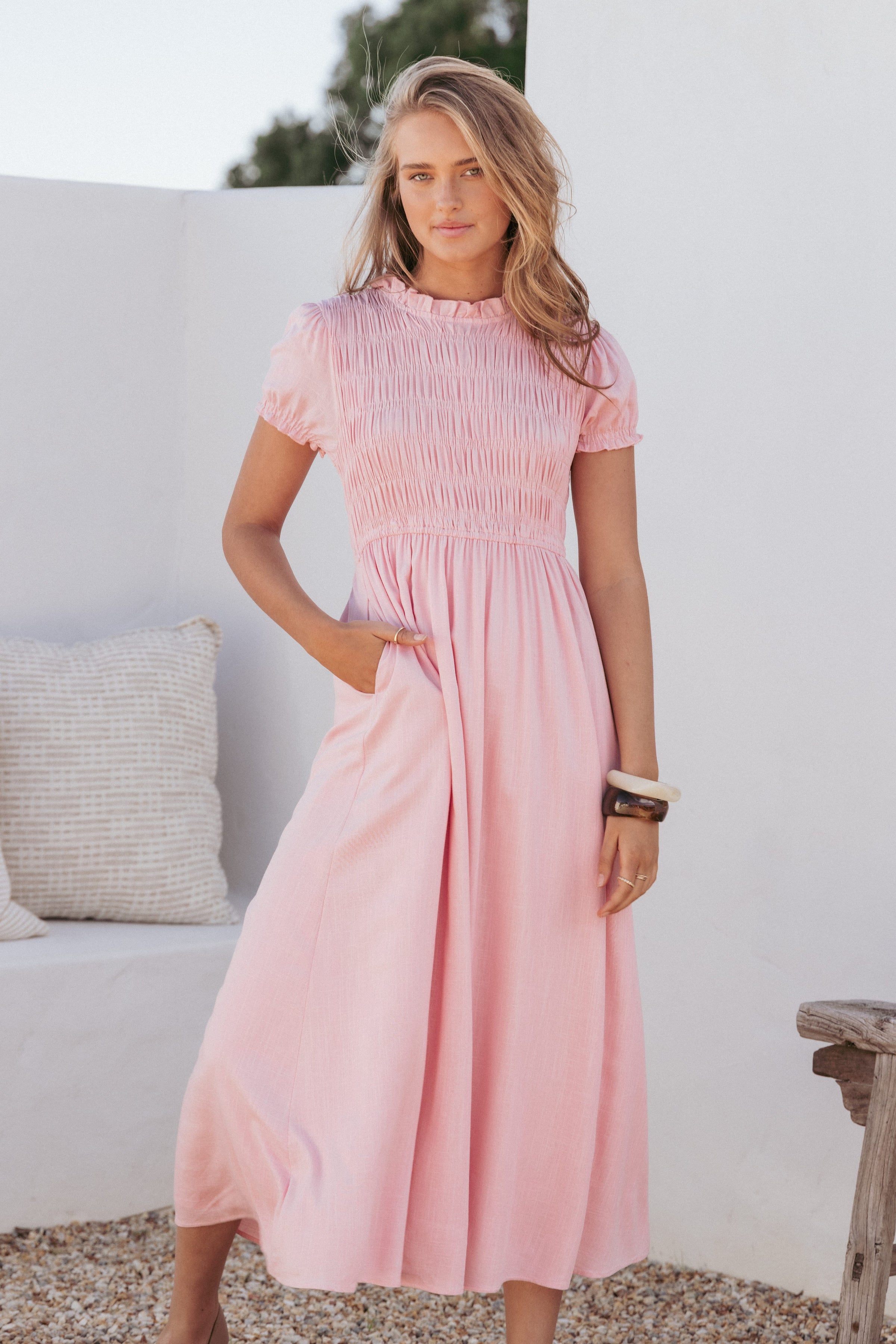Petal and Pup USA DRESSES Darla Puff Sleeve Dress - Pink