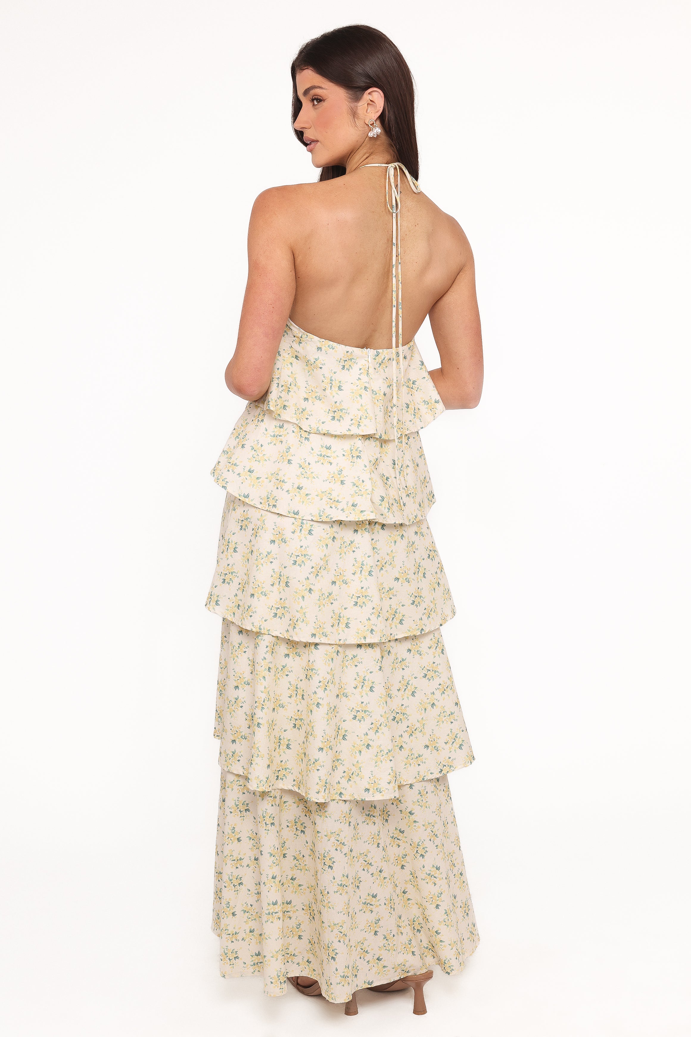 Petal and Pup USA DRESSES Darlia Halterneck Maxi Dress - Yellow Floral