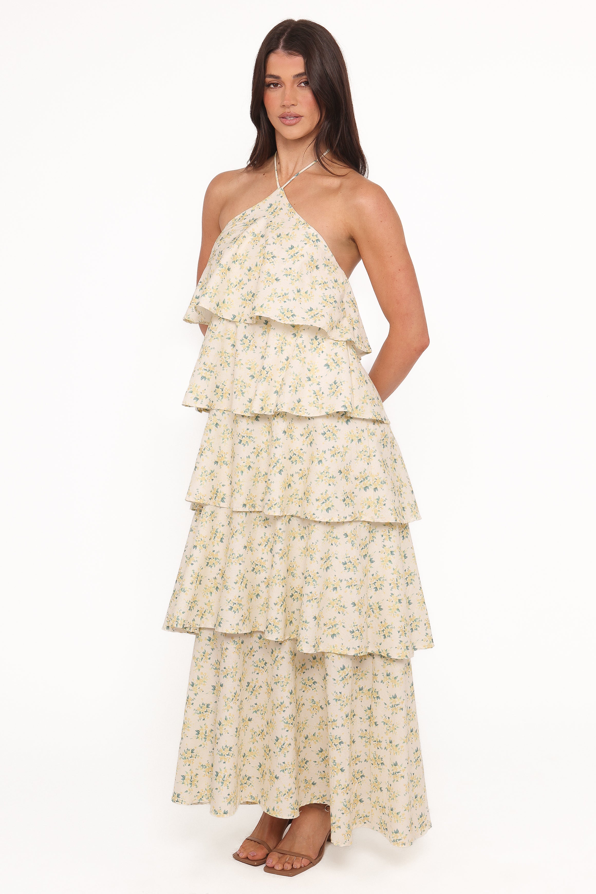 Petal and Pup USA DRESSES Darlia Halterneck Maxi Dress - Yellow Floral