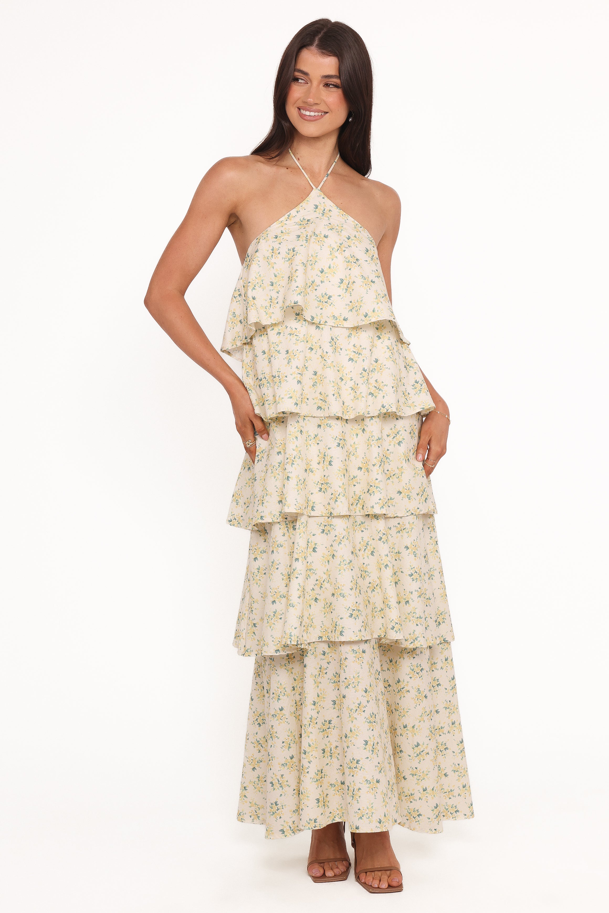 Petal and Pup USA DRESSES Darlia Halterneck Maxi Dress - Yellow Floral