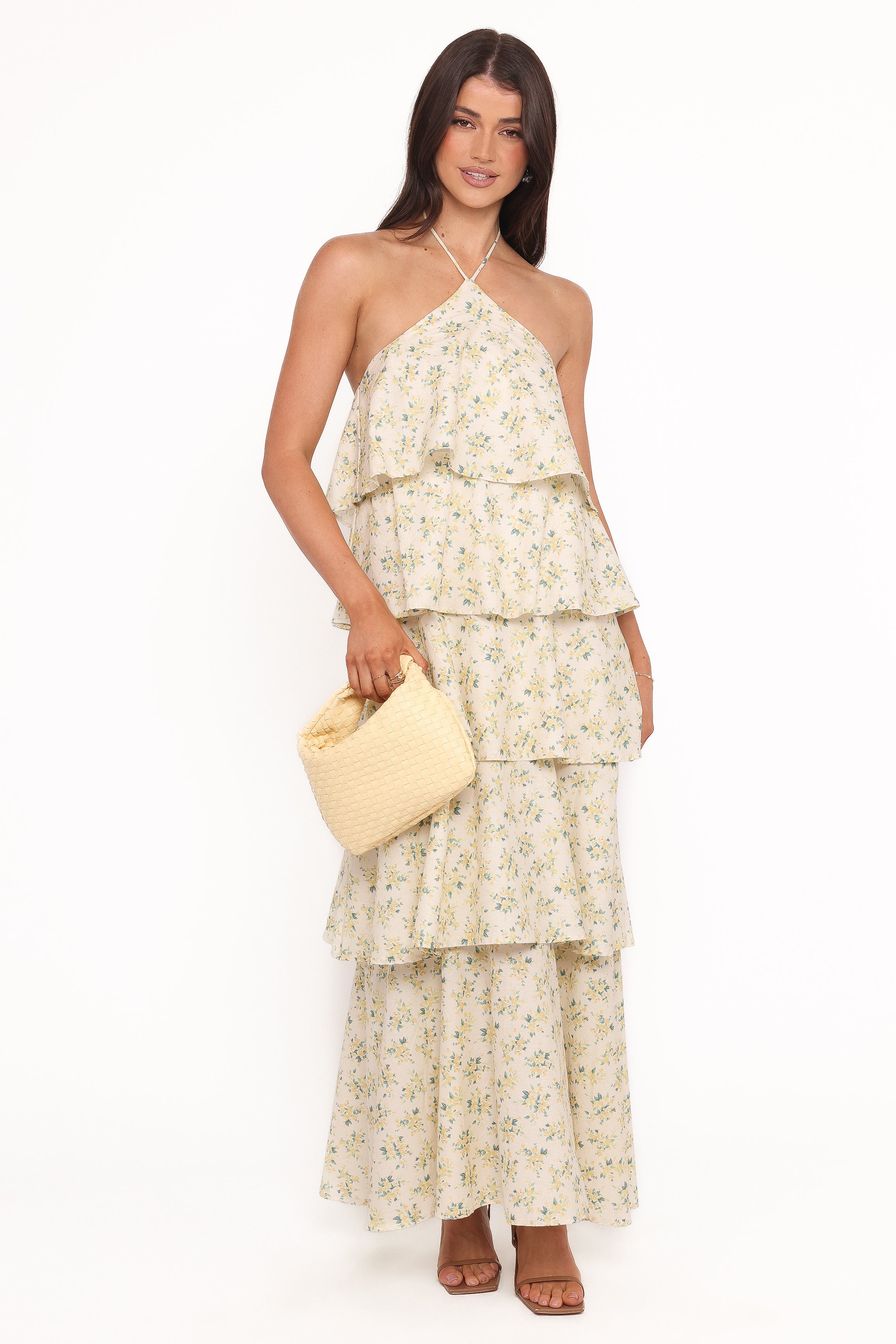 Petal and Pup USA DRESSES Darlia Halterneck Maxi Dress - Yellow Floral