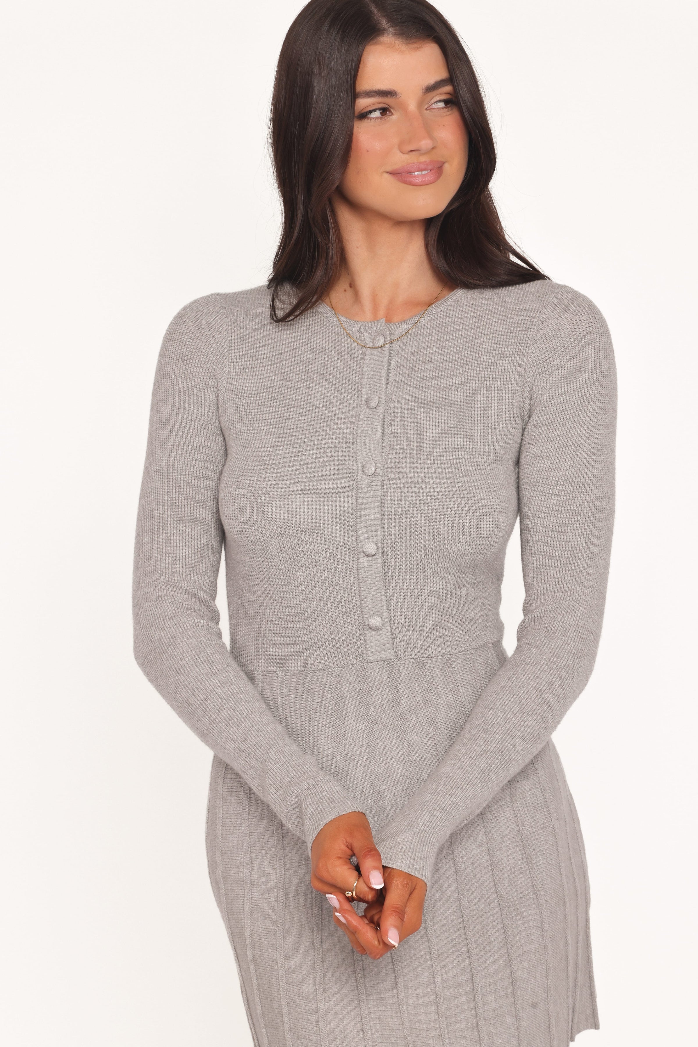 Petal and Pup USA DRESSES Darlina Long Sleeve Mini Dress - Heather Grey