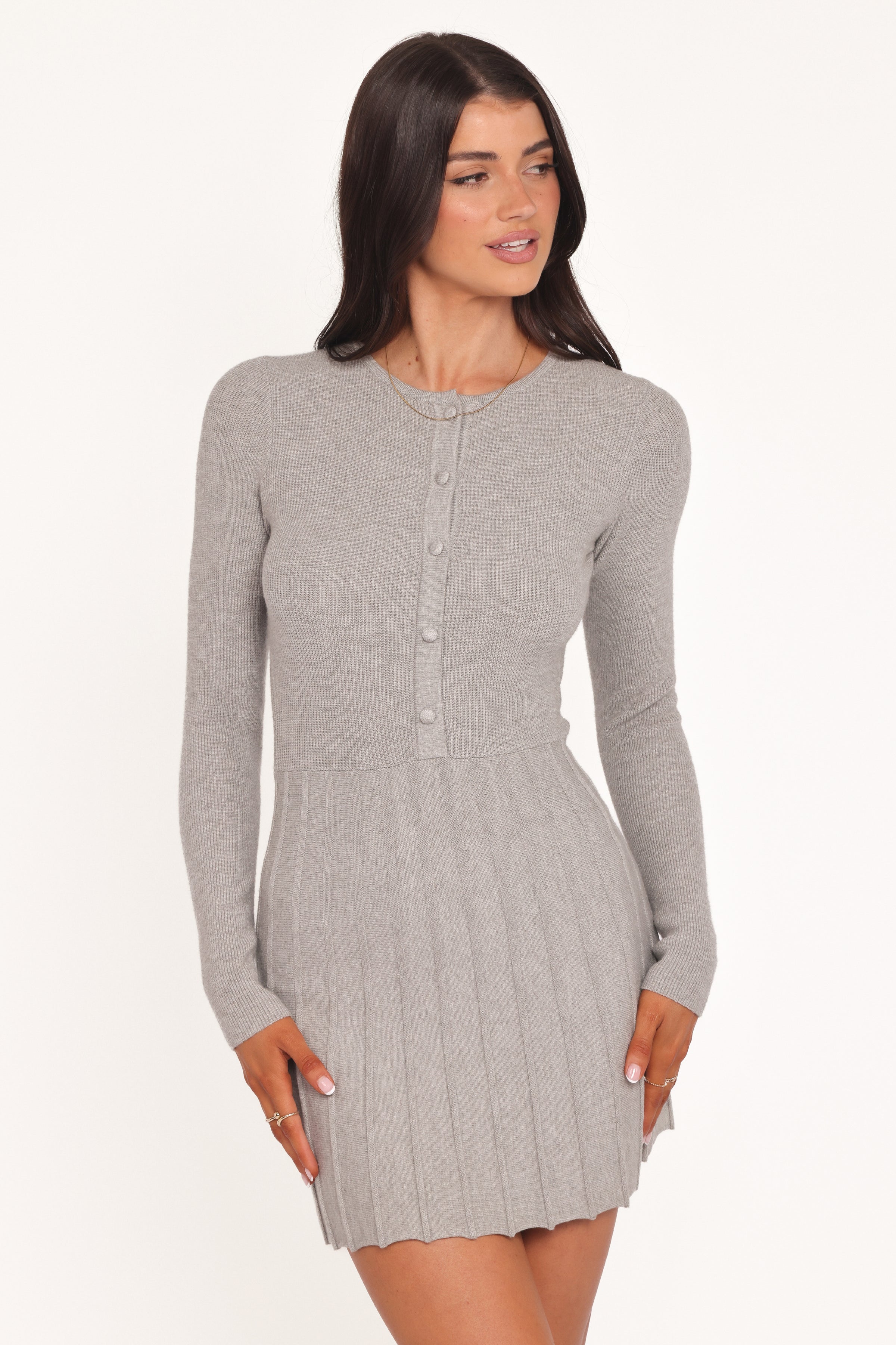 Petal and Pup USA DRESSES Darlina Long Sleeve Mini Dress - Heather Grey