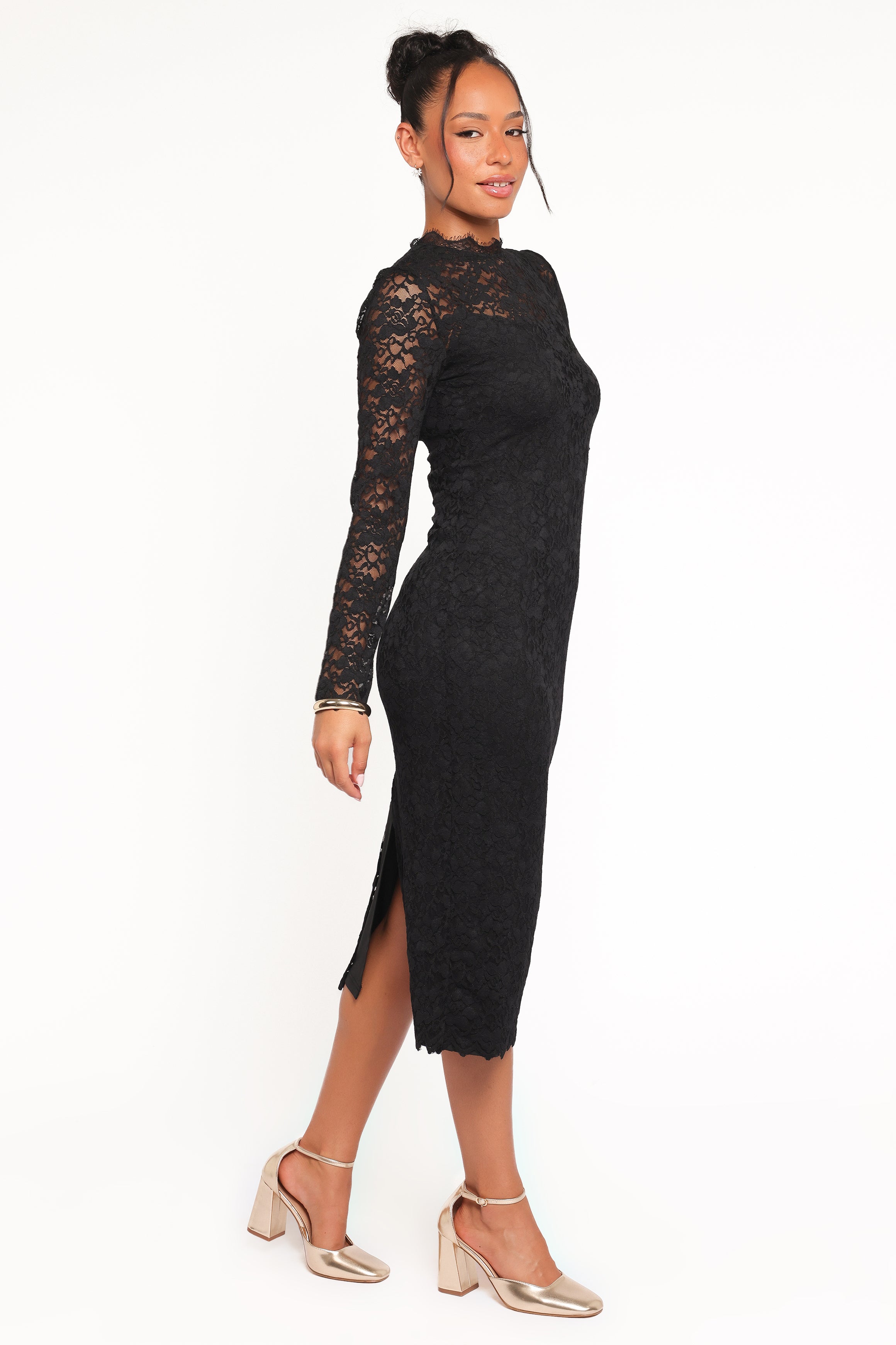 Petal and Pup USA DRESSES Davina Long Sleeve Midi Dress - Black