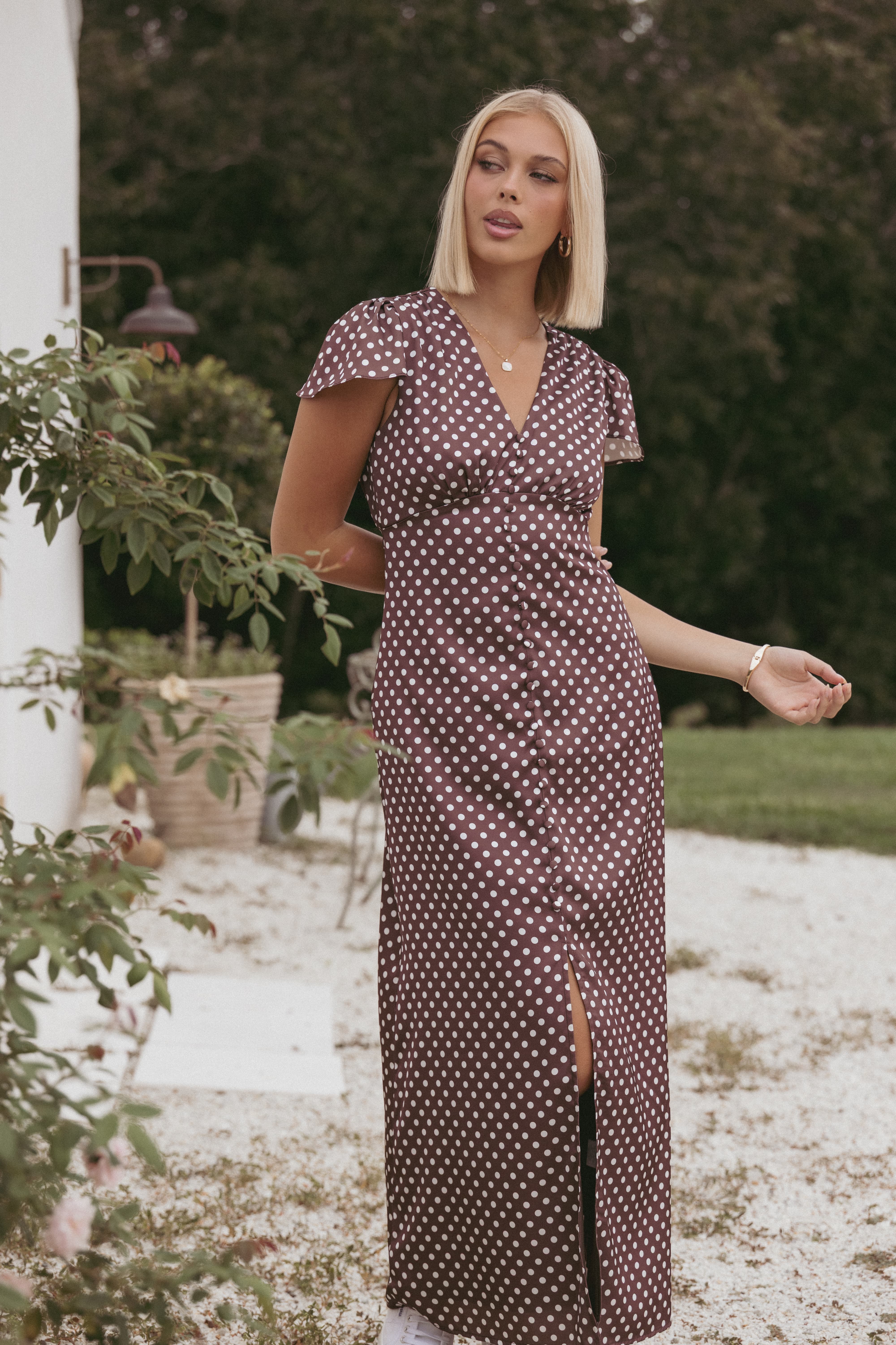 Petal and Pup USA DRESSES Dean Maxi Dress - Brown Polka Dot