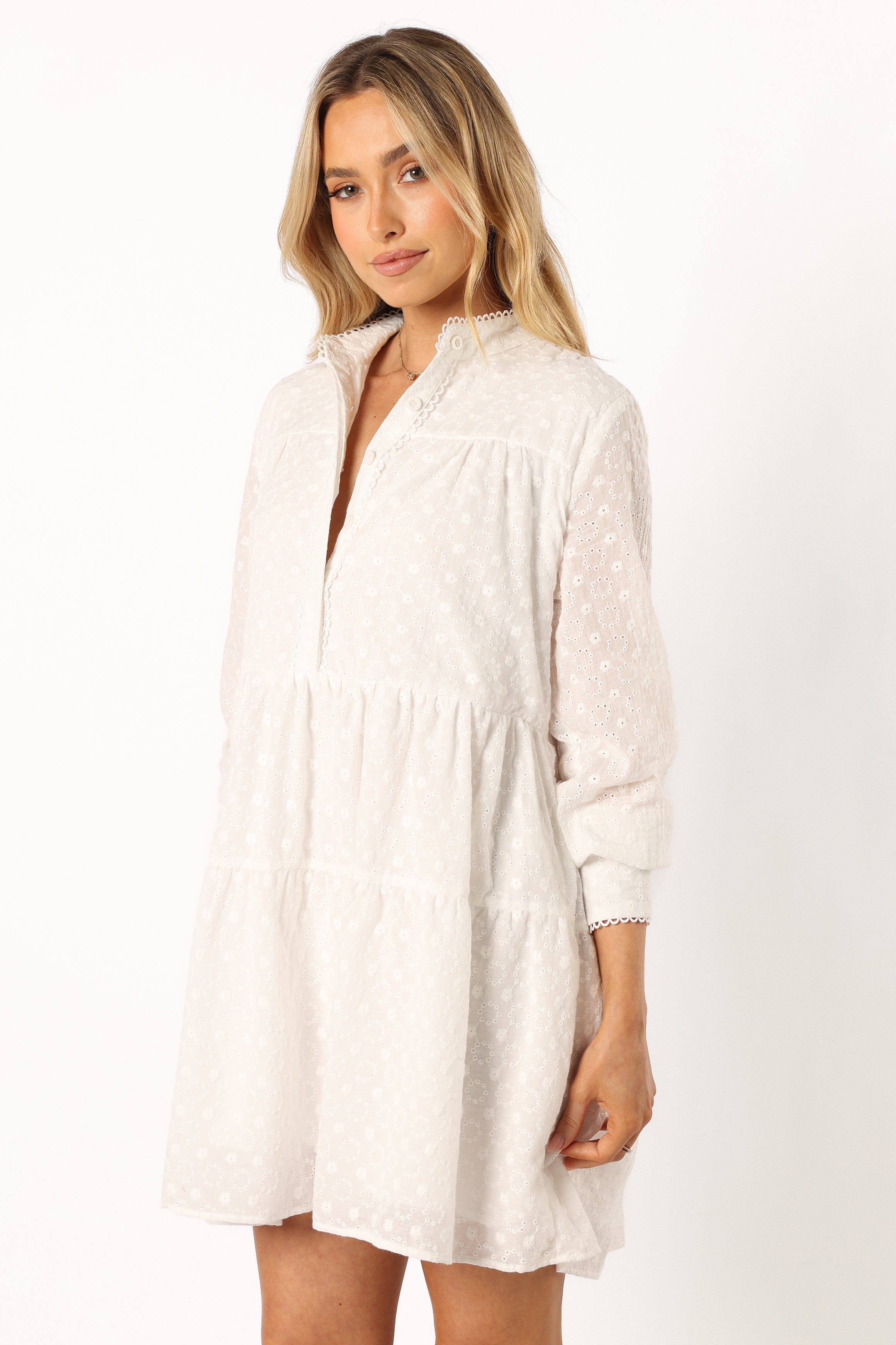 Petal and Pup USA DRESSES Delia Long Sleeve Mini Dress - White