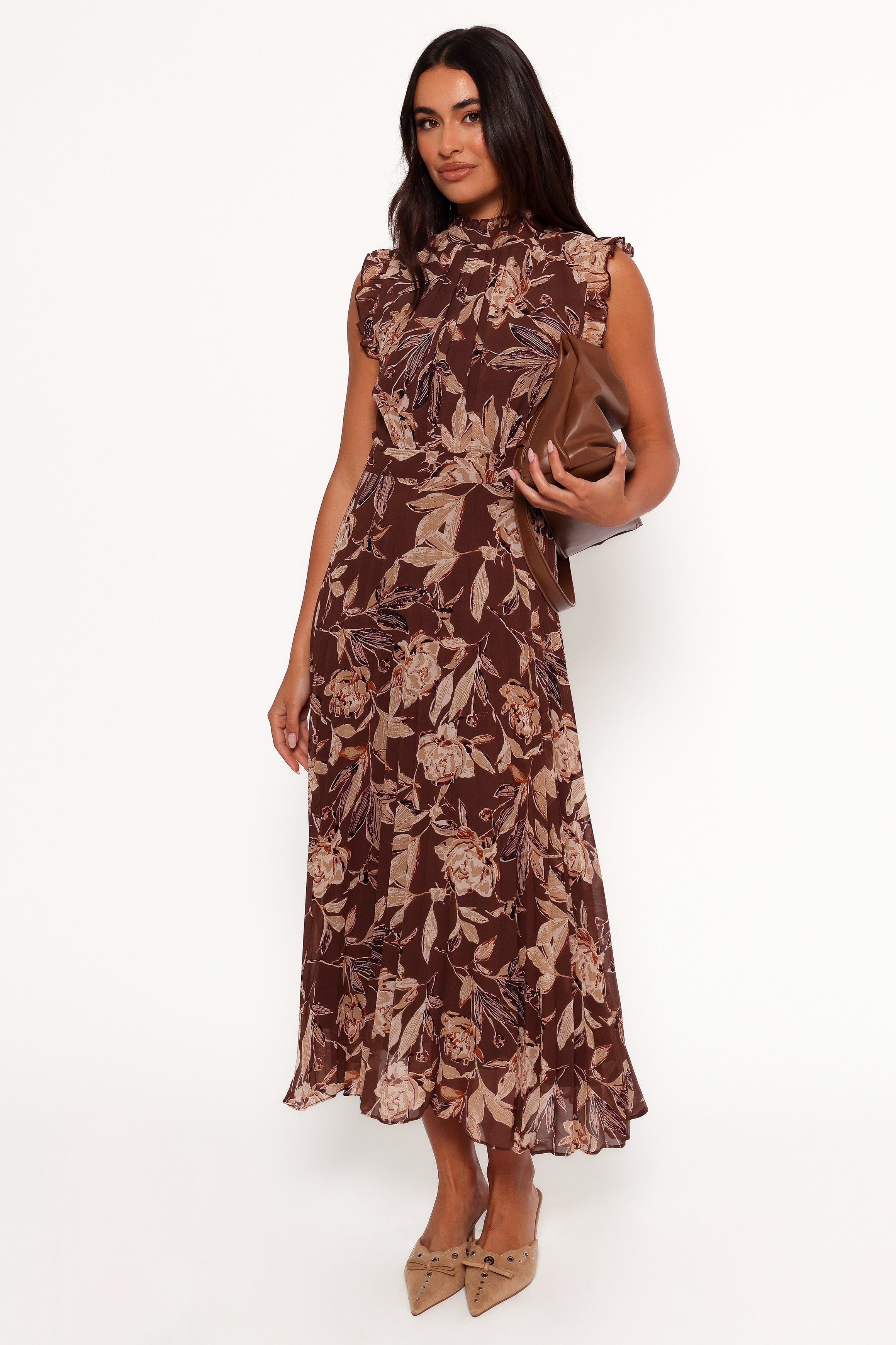 Petal and Pup USA DRESSES Delphine Maxi Dress - Brown Floral