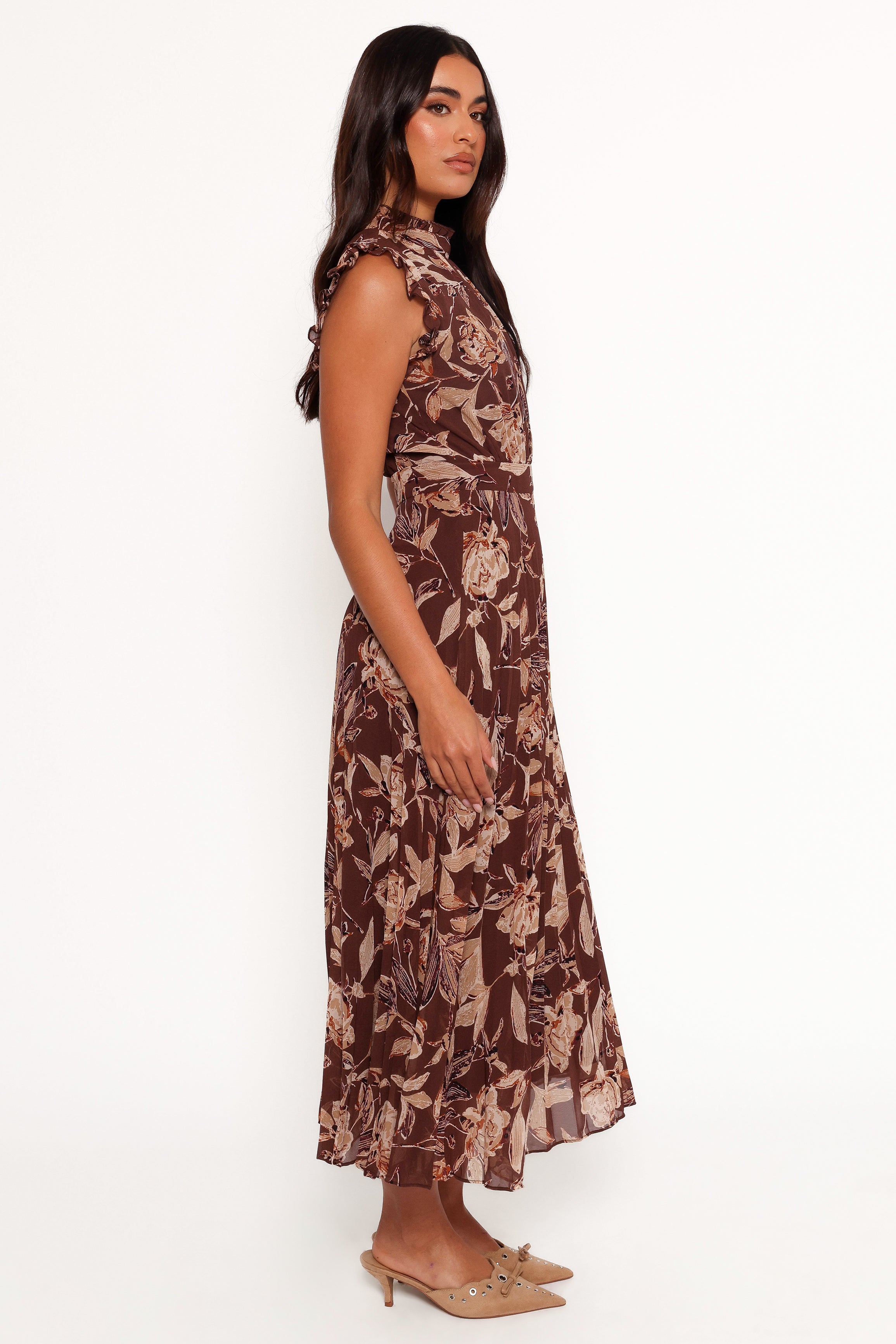Petal and Pup USA DRESSES Delphine Maxi Dress - Brown Floral
