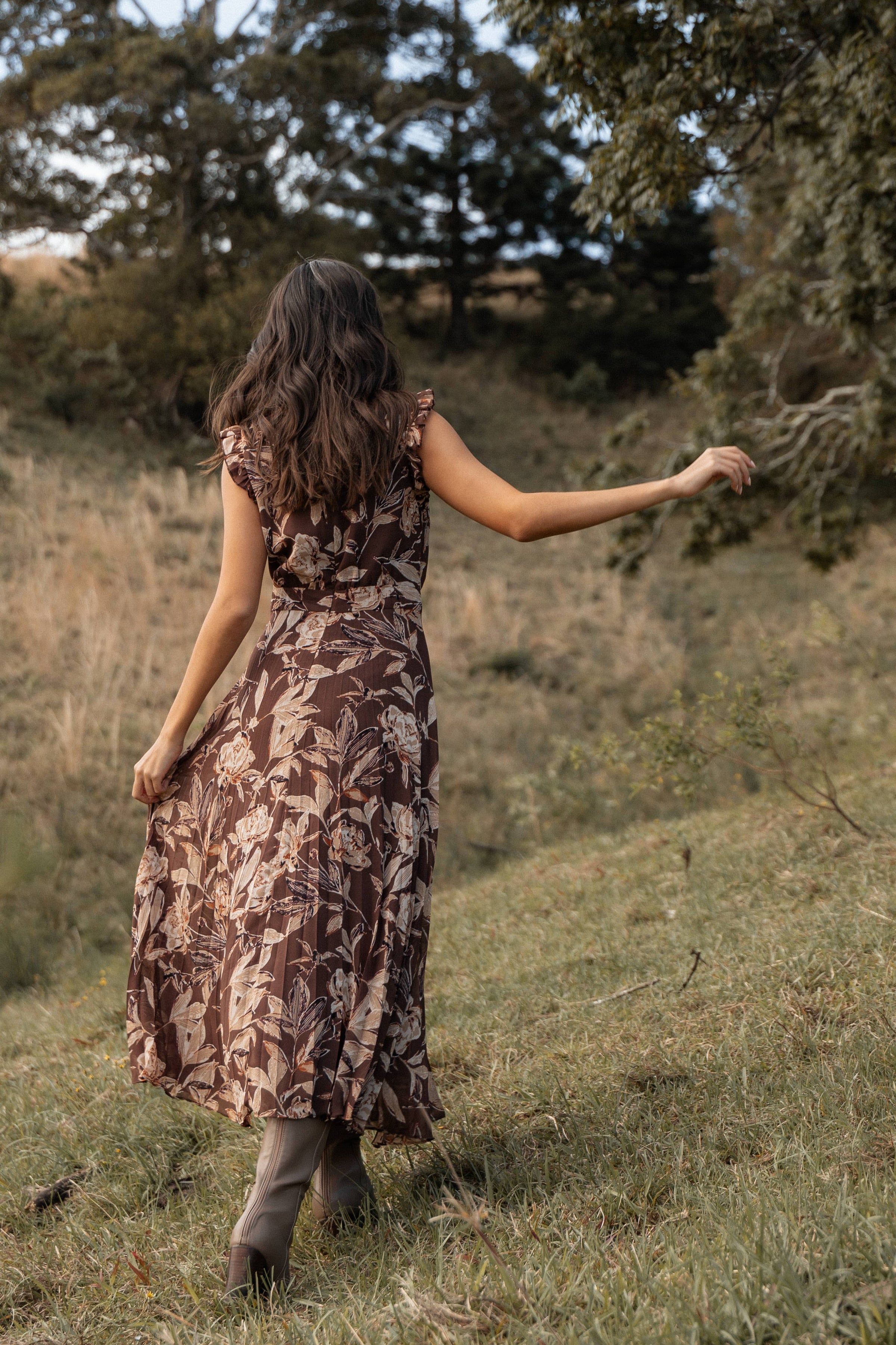 Petal and Pup USA DRESSES Delphine Maxi Dress - Brown Floral