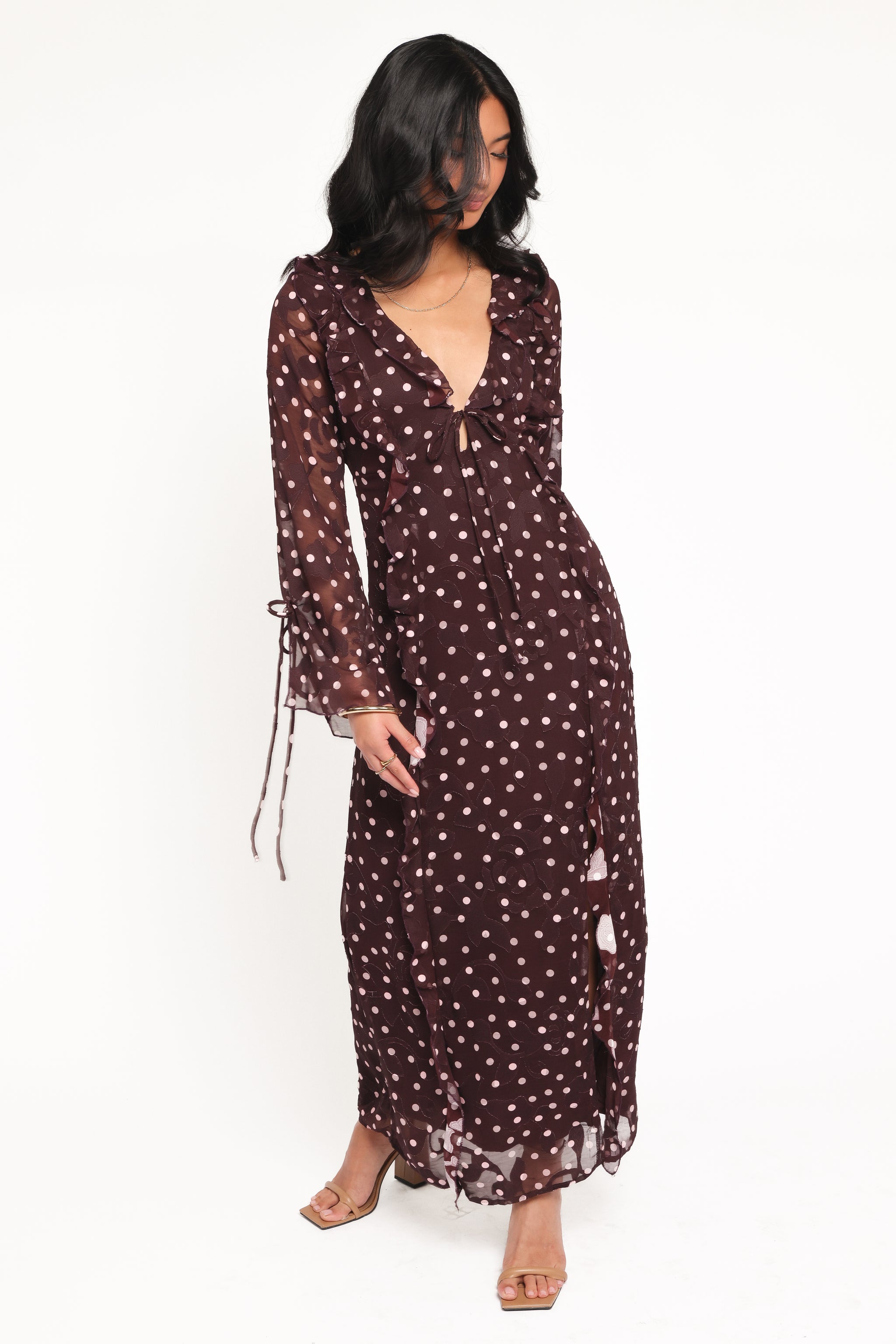 polka dot long sleeve wrap dress Delta Maxi Dress