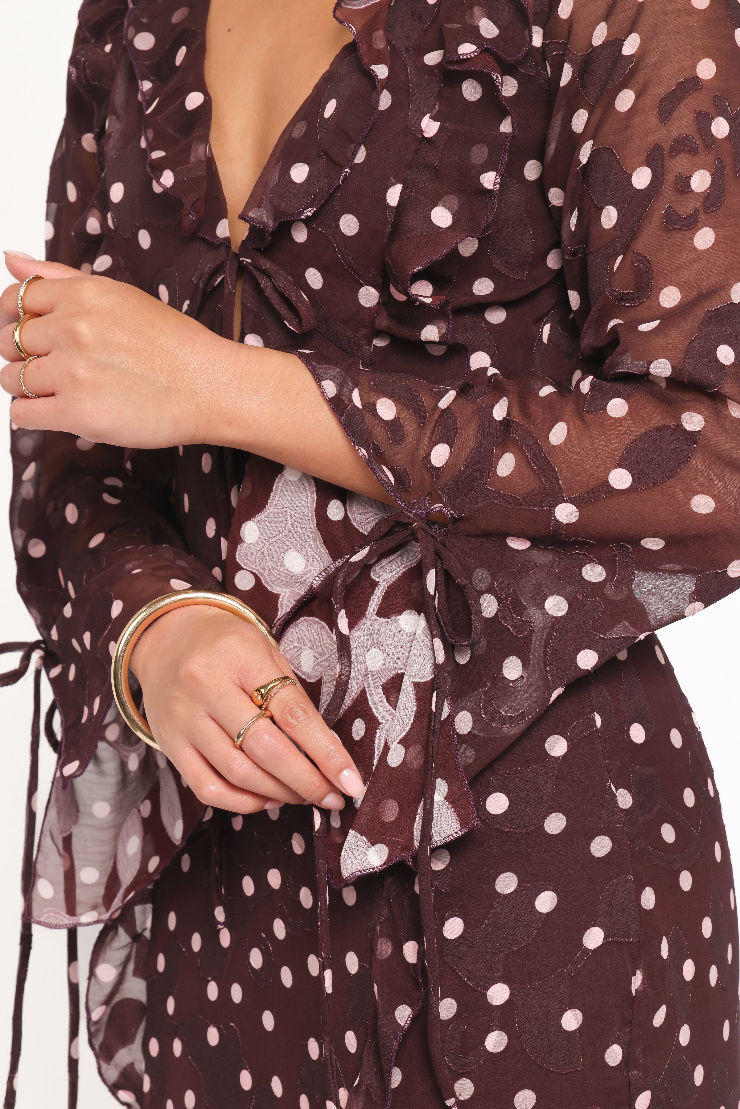 Petal and Pup USA DRESSES Delta Maxi Dress - Plum Polka Dot