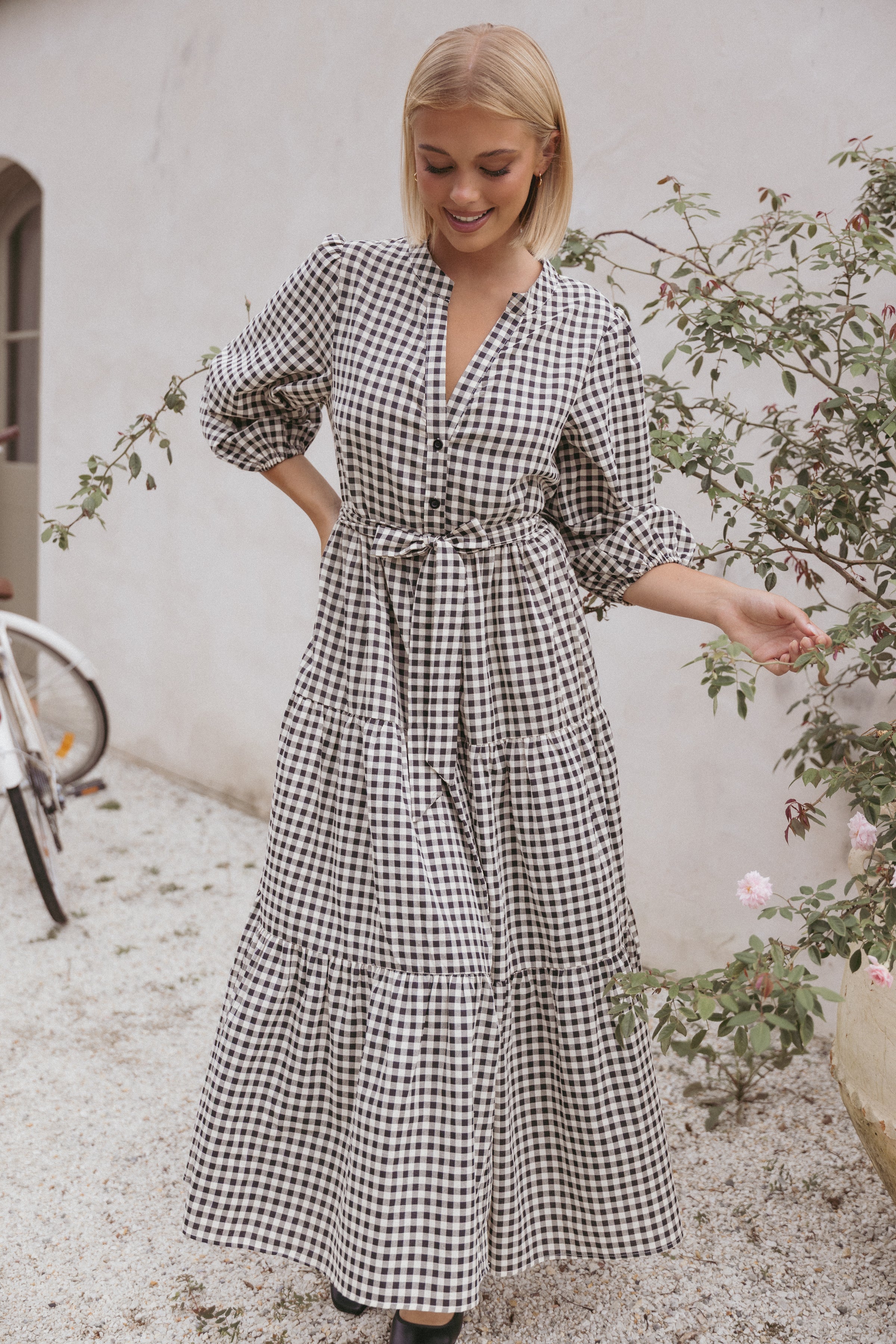 Petal and Pup USA DRESSES Dixon Maxi Dress - Black Cream Gingham
