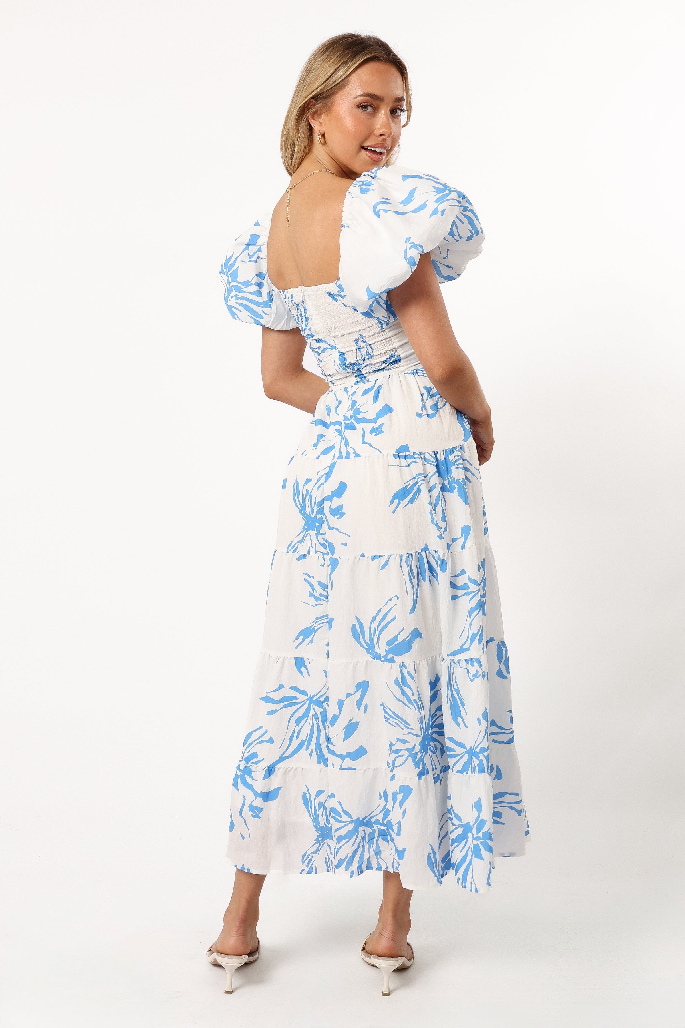 Petal and Pup USA DRESSES Dominique Midi Dress - Blue Floral Print