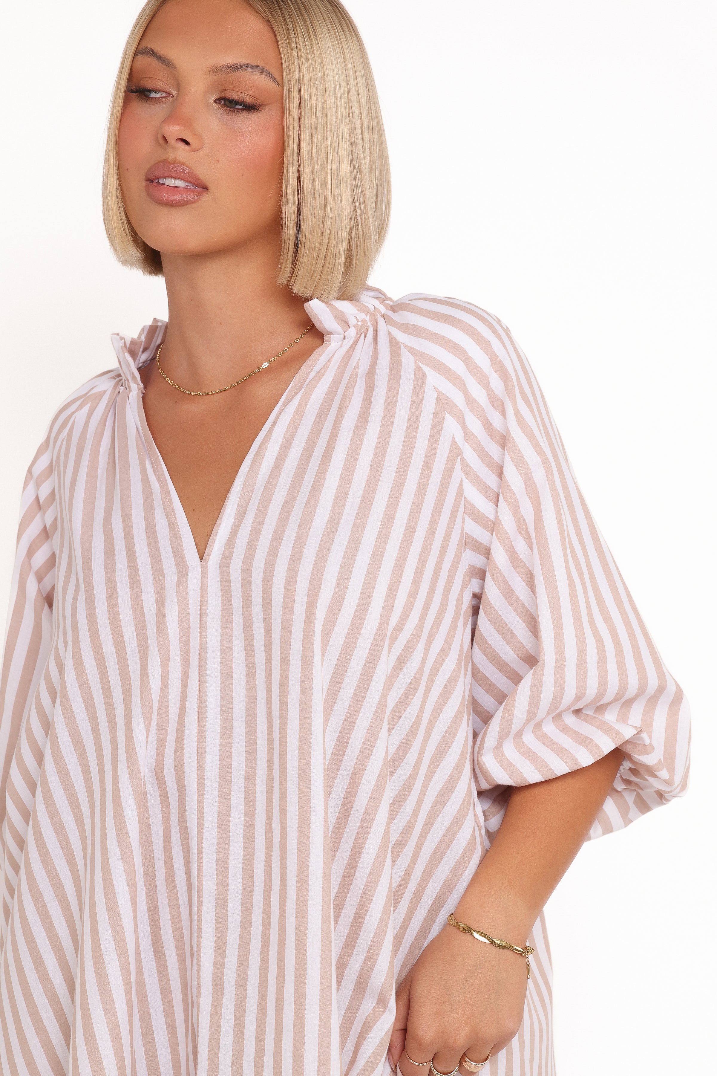 Petal and Pup USA DRESSES Doran Mini Dress - Beige White