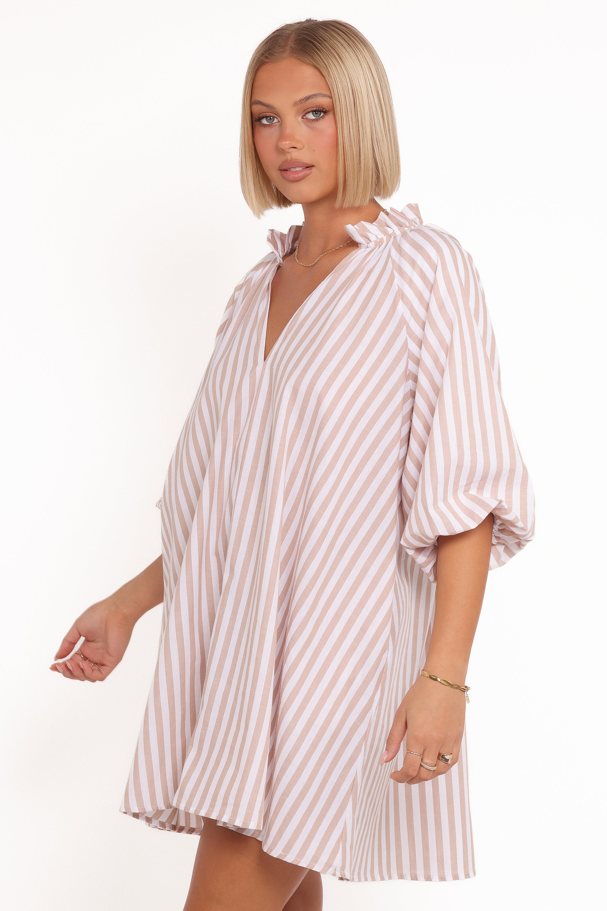 Petal and Pup USA DRESSES Doran Mini Dress - Beige White