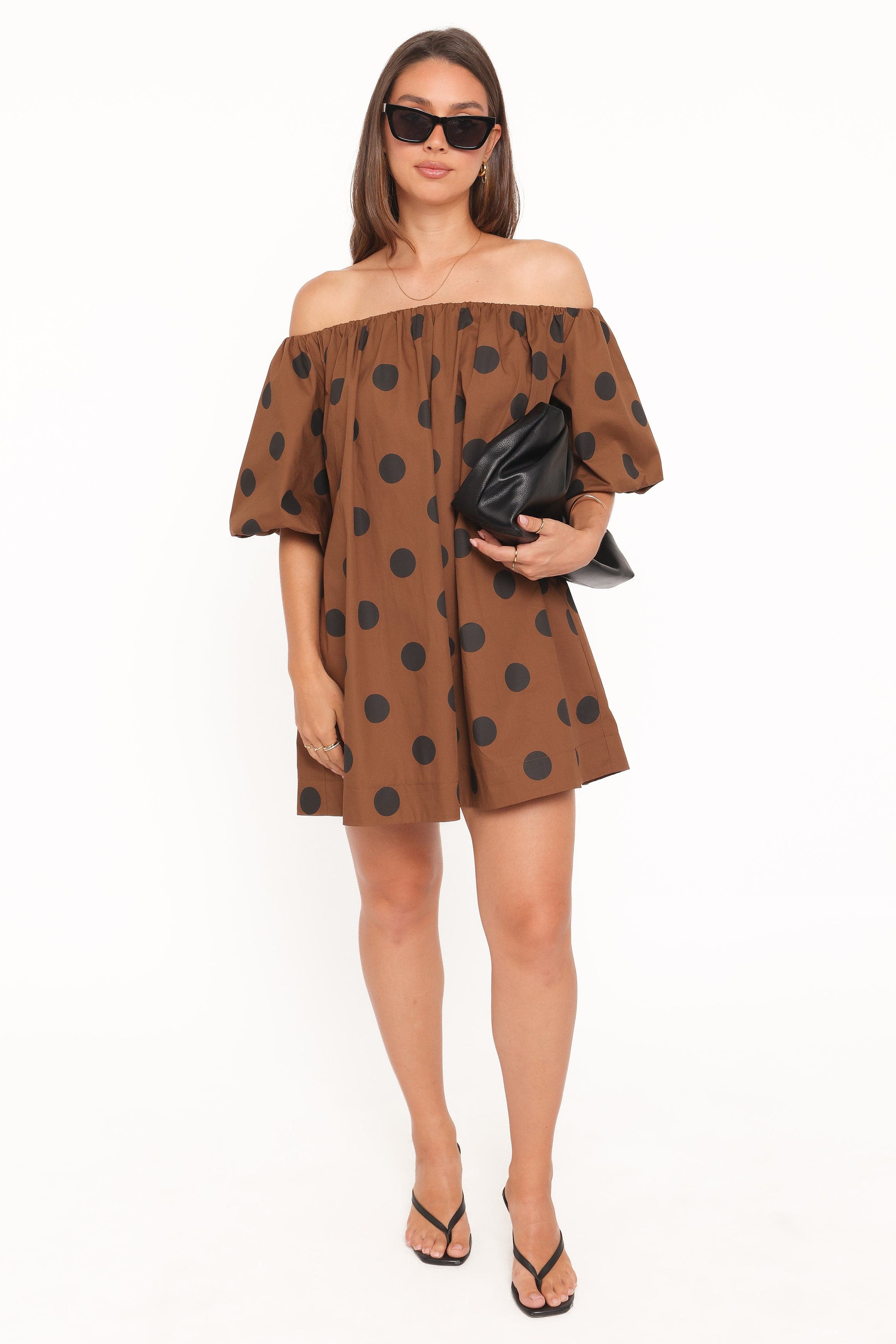 Petal and Pup USA DRESSES Eddie Mini Dress - Brown Polka Dot
