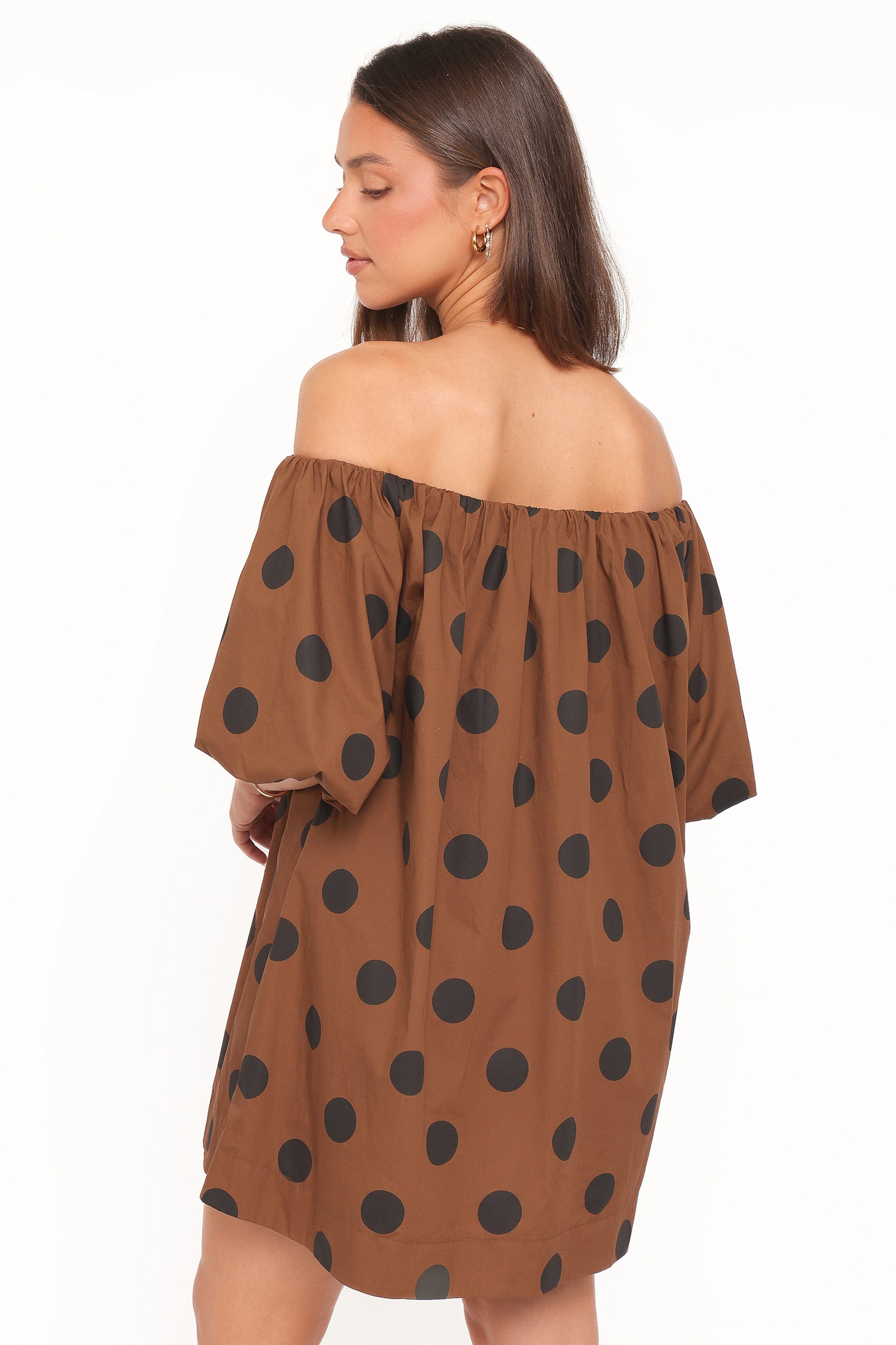 Petal and Pup USA DRESSES Eddie Mini Dress - Brown Polka Dot