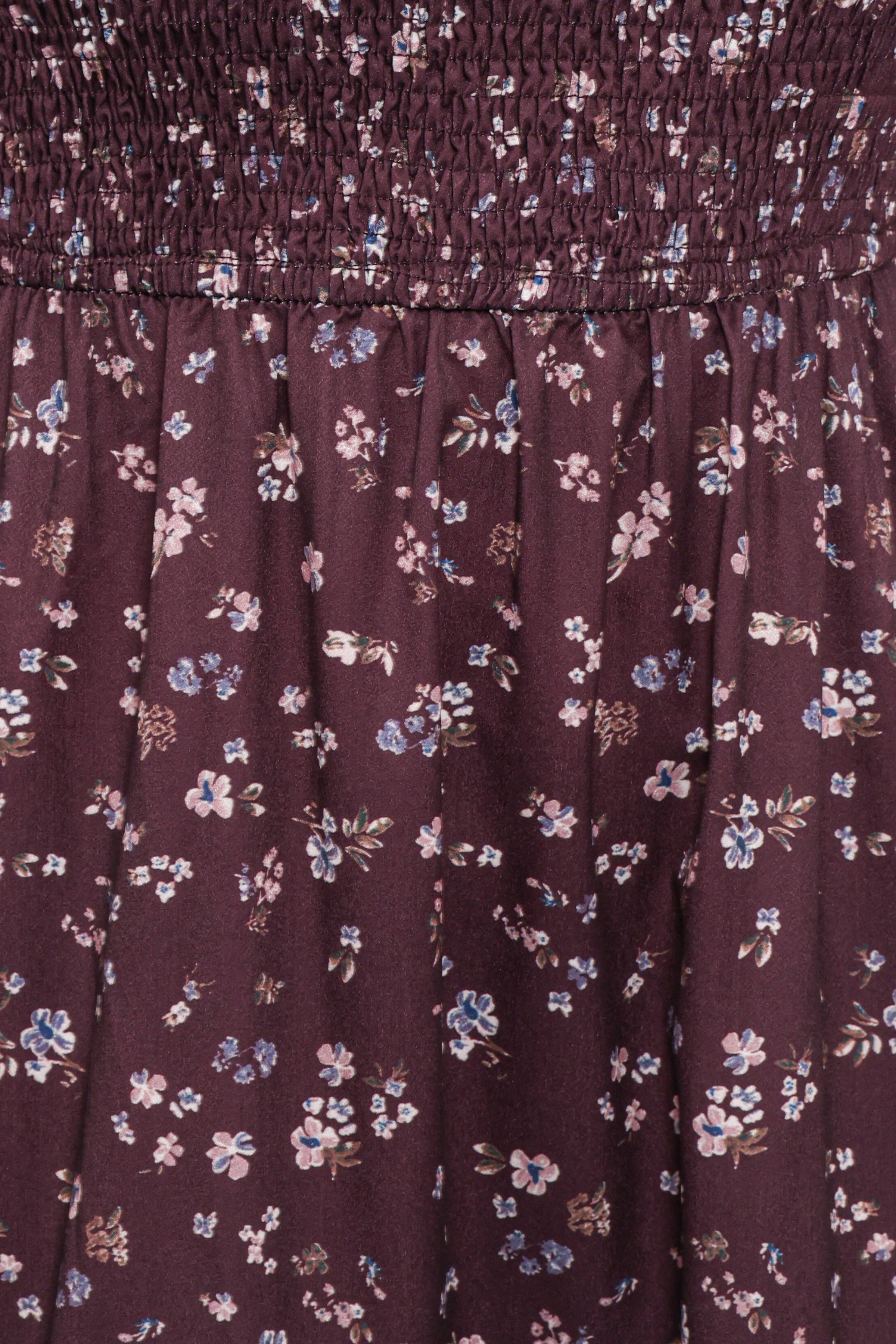 Petal and Pup USA DRESSES Edwina Shirred Frill Long Sleeve Midi Dress - Plum Floral
