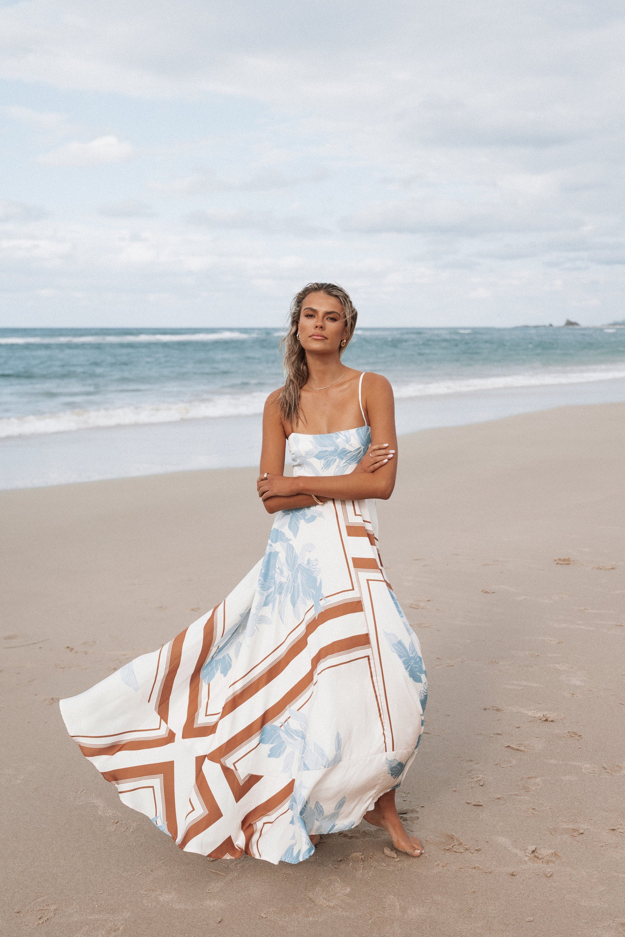 Petal and Pup USA DRESSES Elanor Maxi Dress - Pale Blue Print