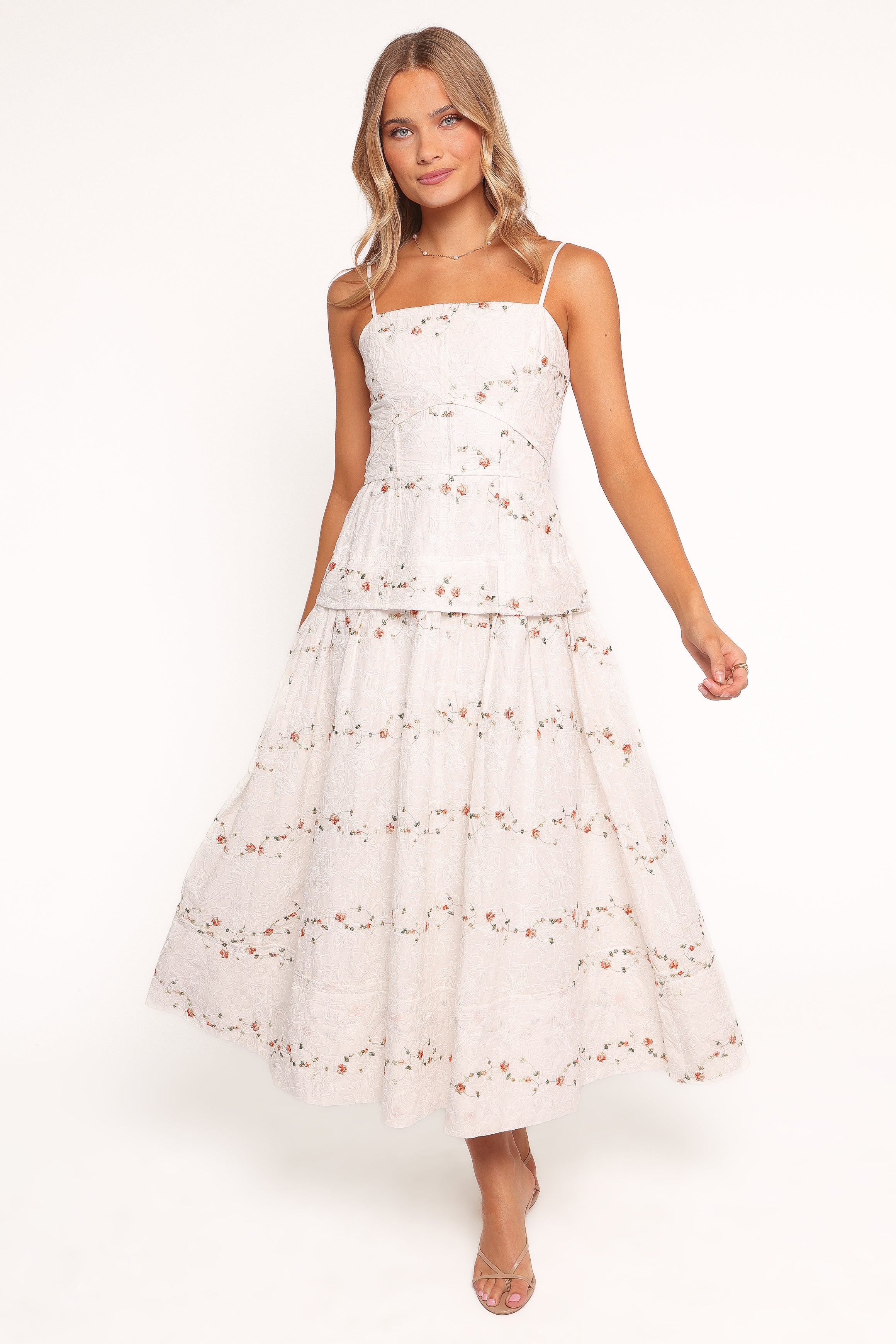 Petal and Pup USA DRESSES Eleanora Midi Dress - White Floral
