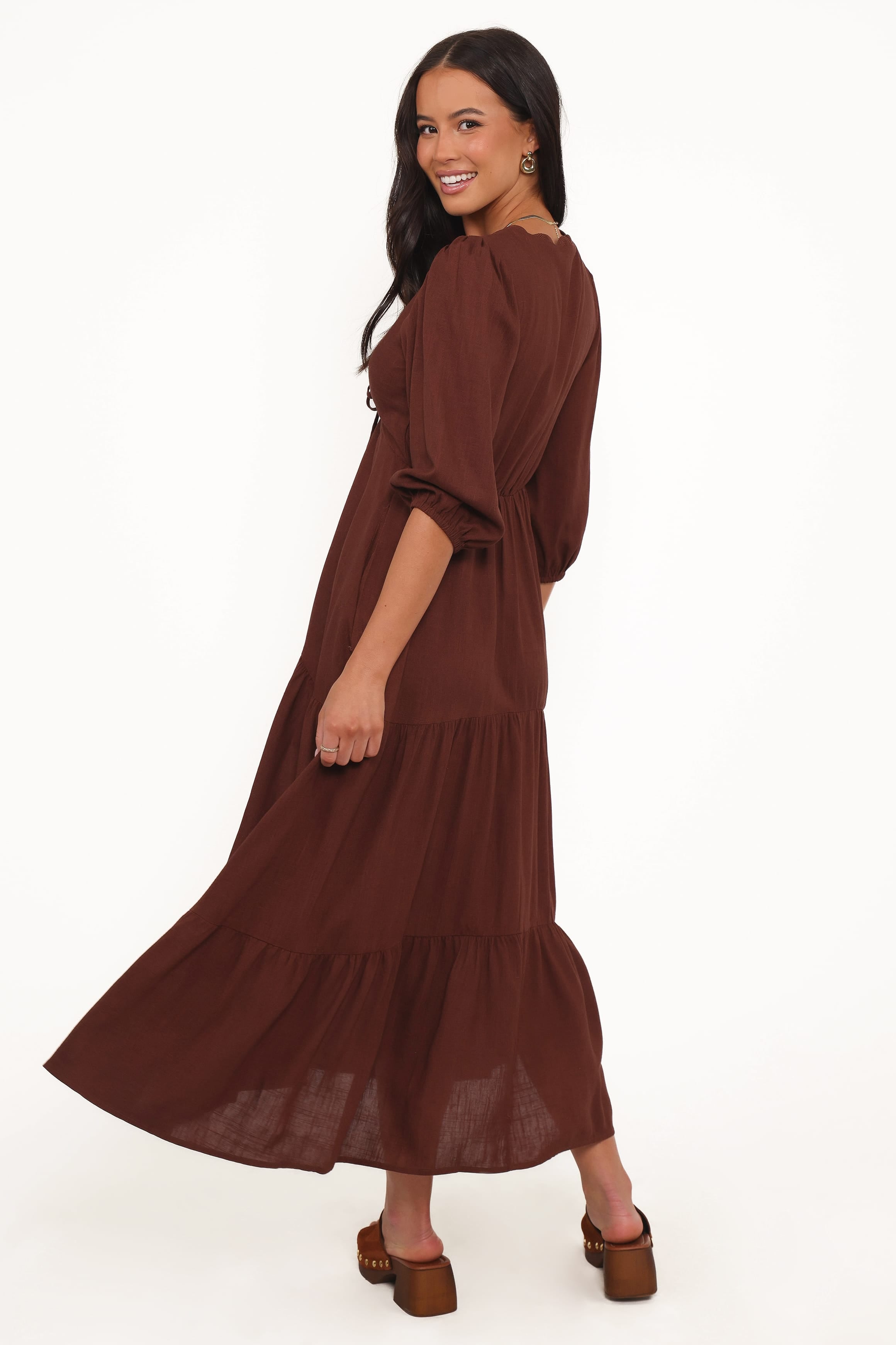 Petal and Pup USA DRESSES Eleonara Midi Dress - Chocolate