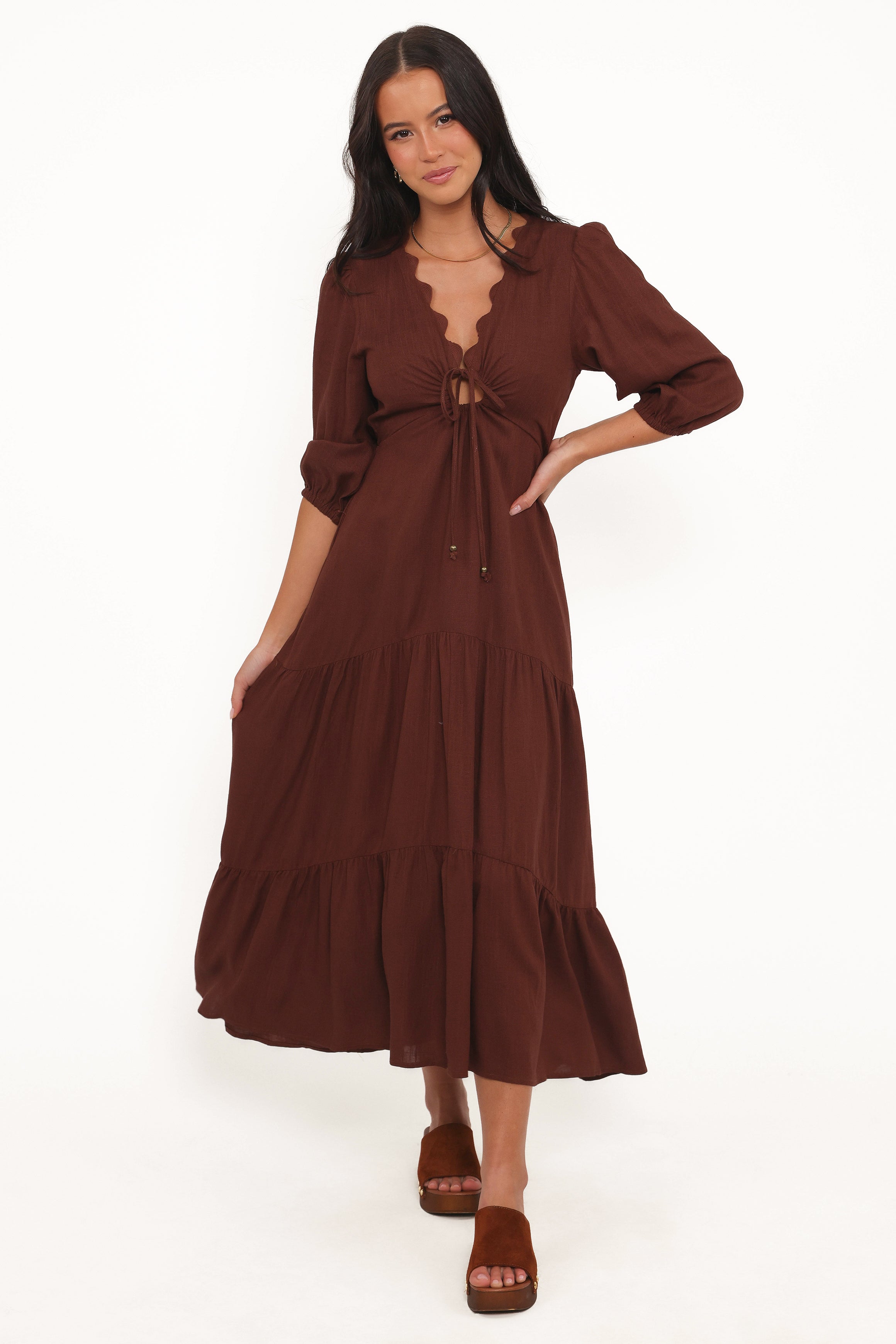 Petal and Pup USA DRESSES Eleonara Midi Dress - Chocolate