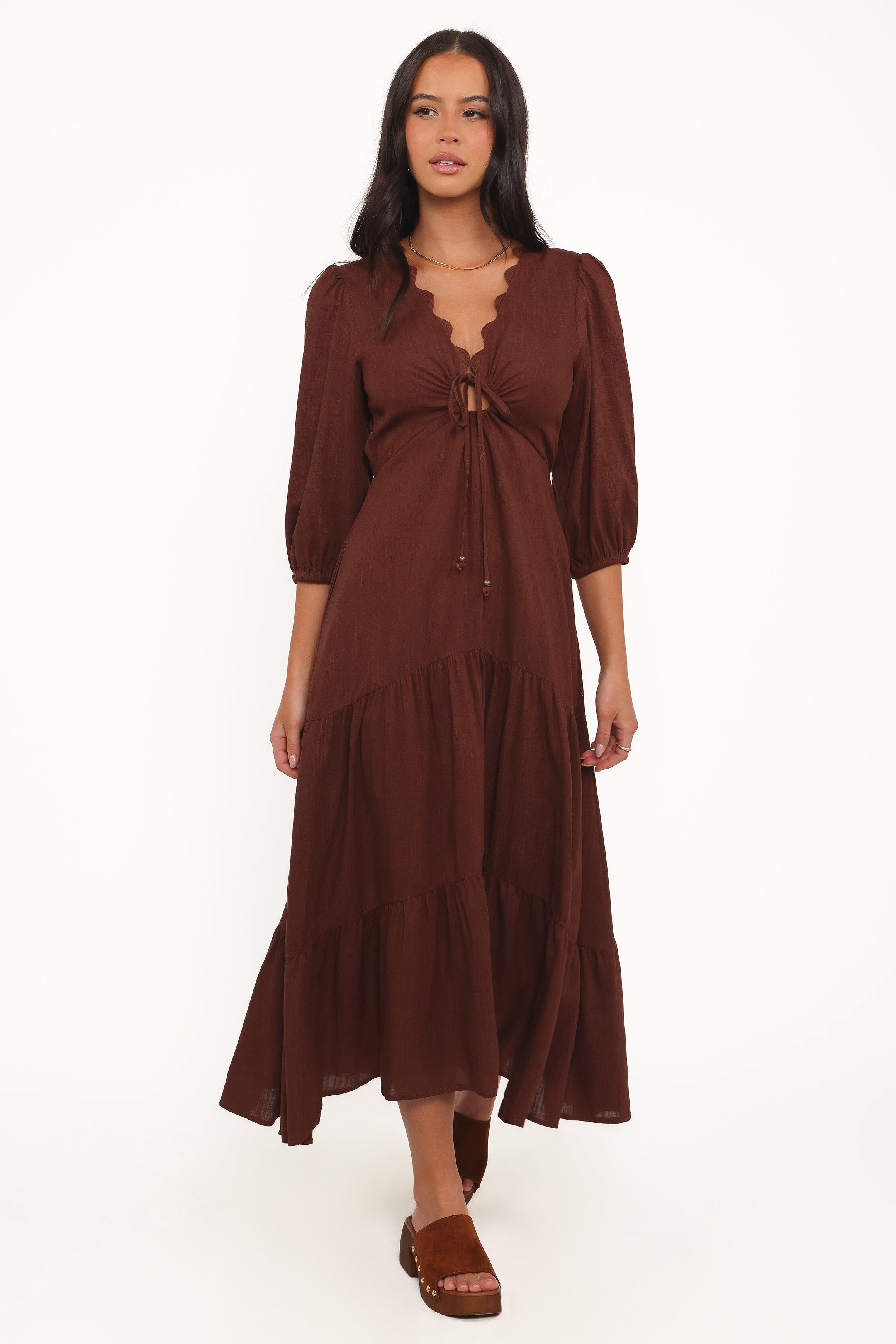Petal and Pup USA DRESSES Eleonara Midi Dress - Chocolate