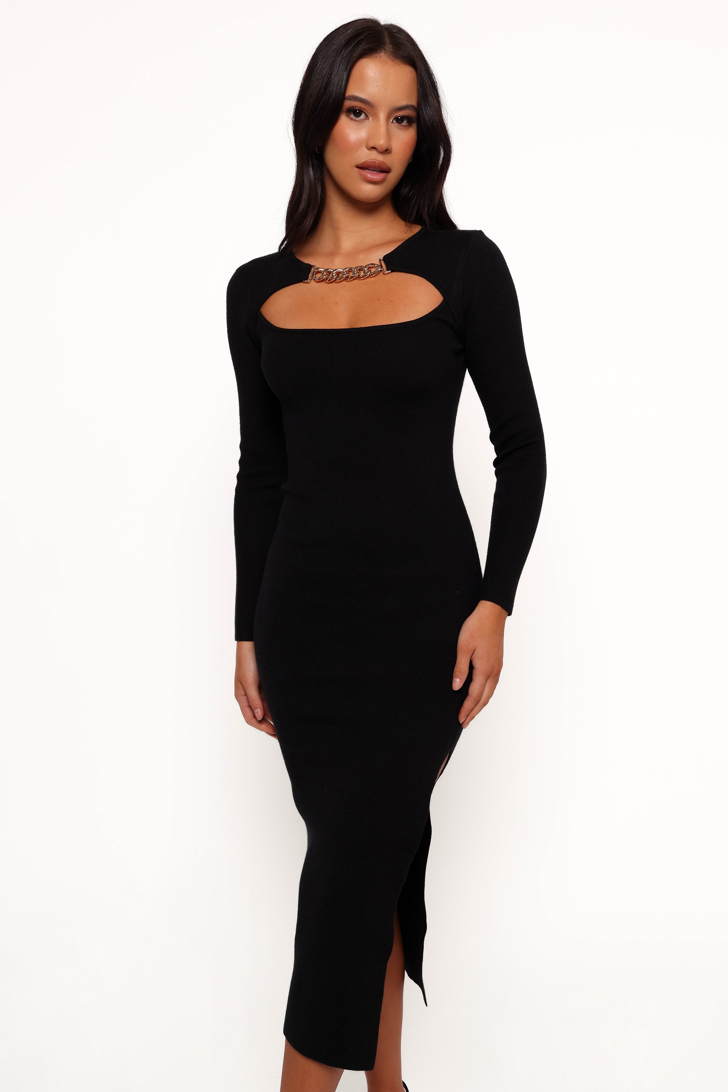 Petal and Pup USA DRESSES Elissa Long Sleeve Midi Dress - Black
