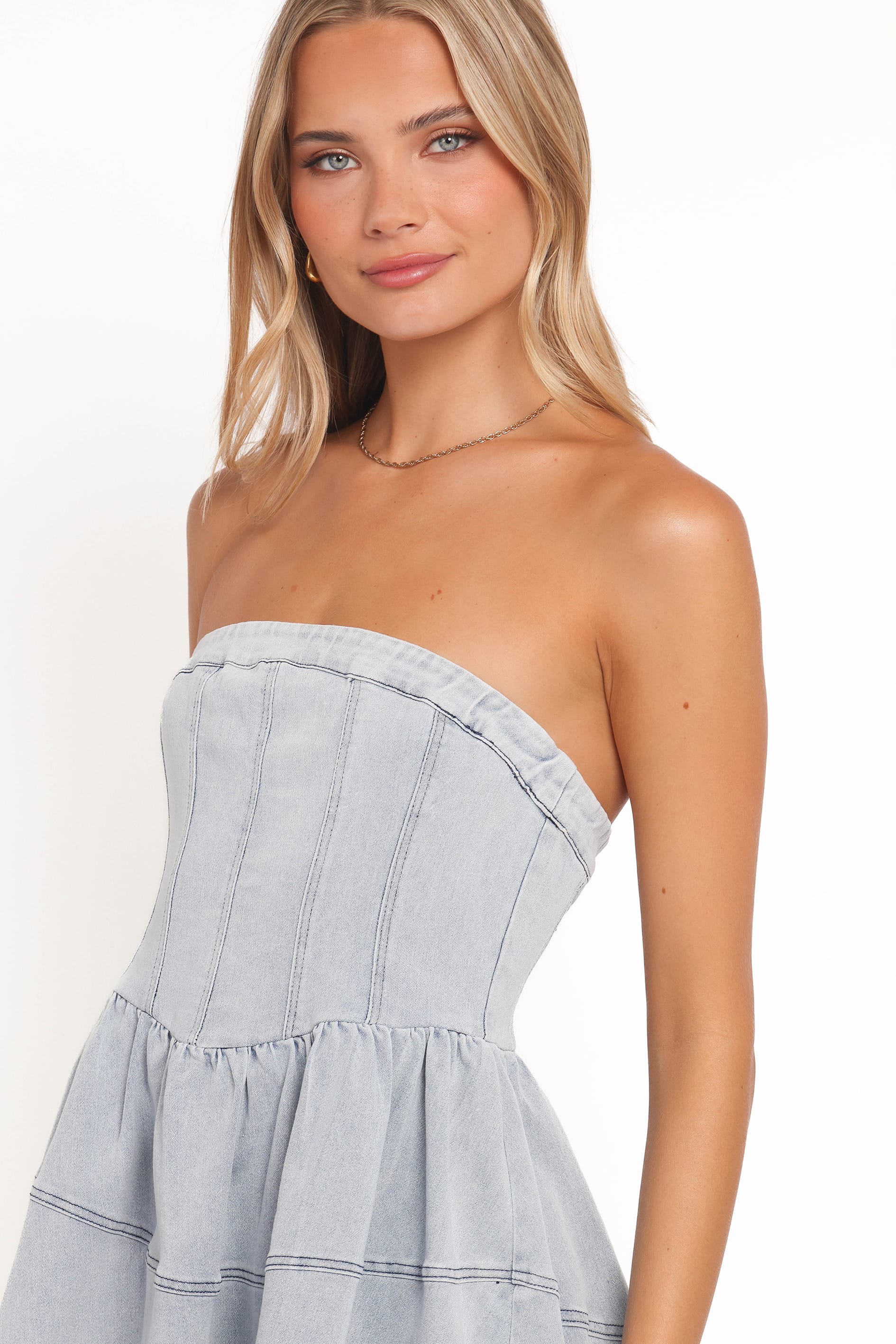 Petal and Pup USA DRESSES Ellen Strapless Mini Dress - Light Denim