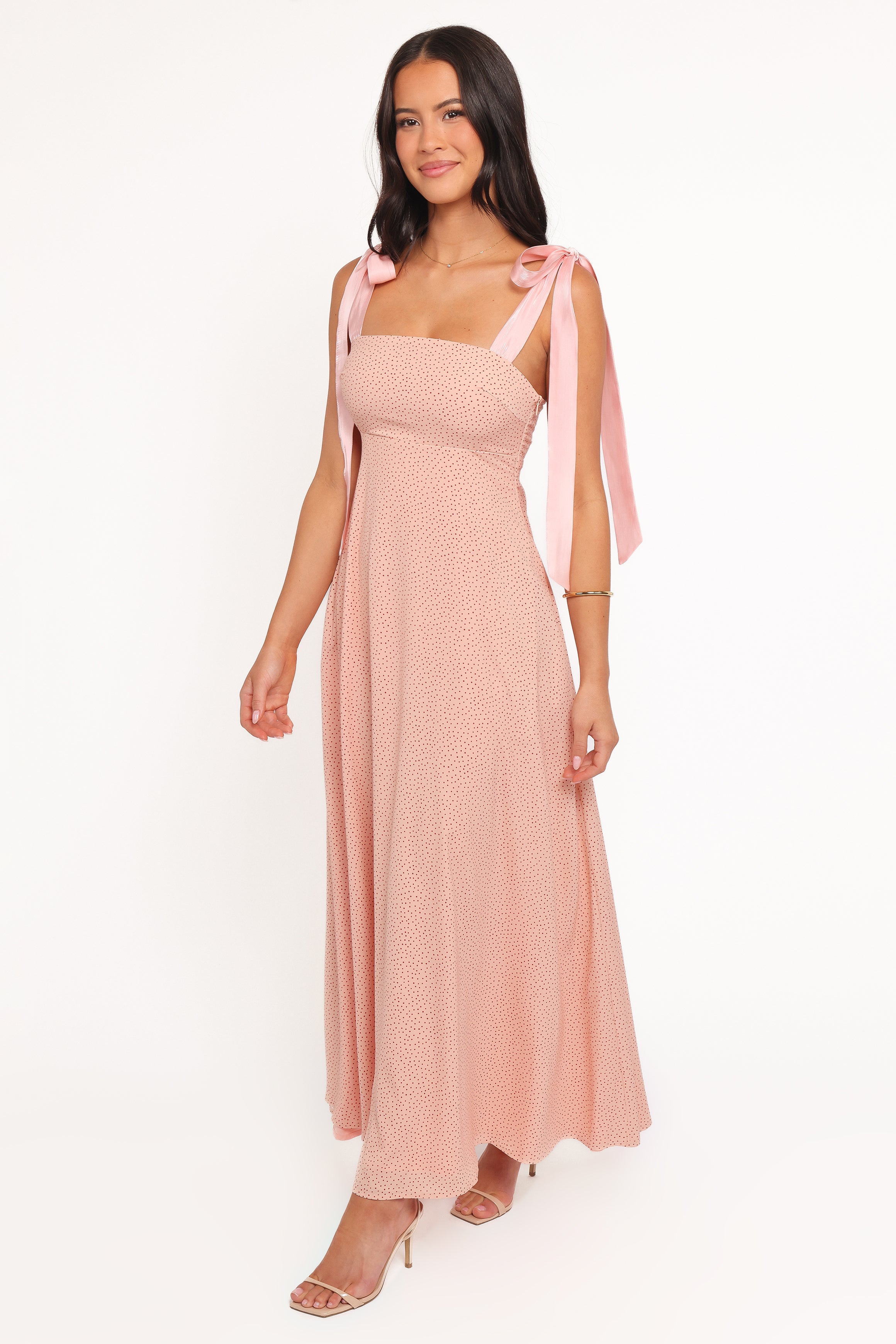 Petal and Pup USA DRESSES Ellody Maxi Dress - Peach Polka Dot