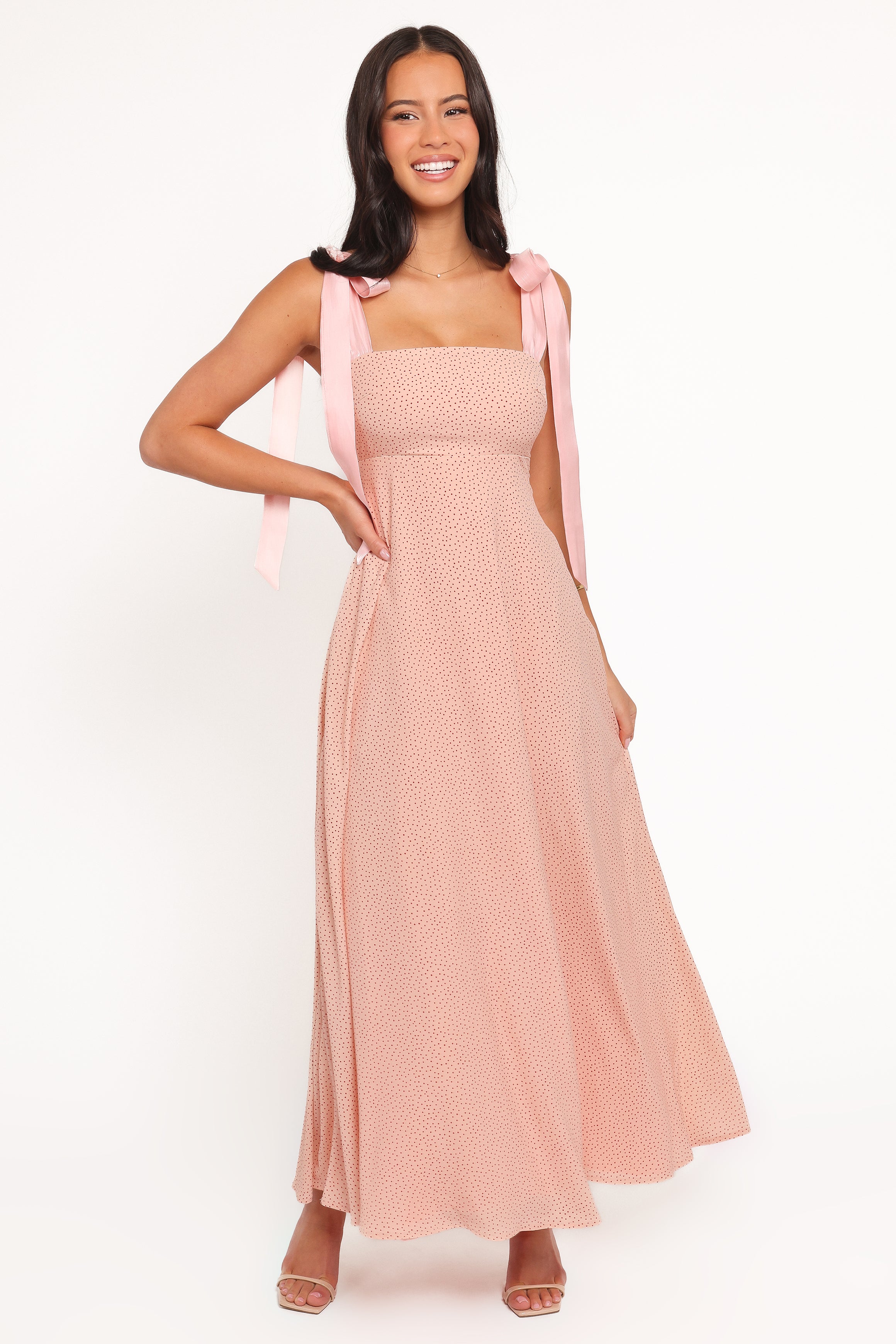 Petal and Pup USA DRESSES Ellody Maxi Dress - Peach Polka Dot
