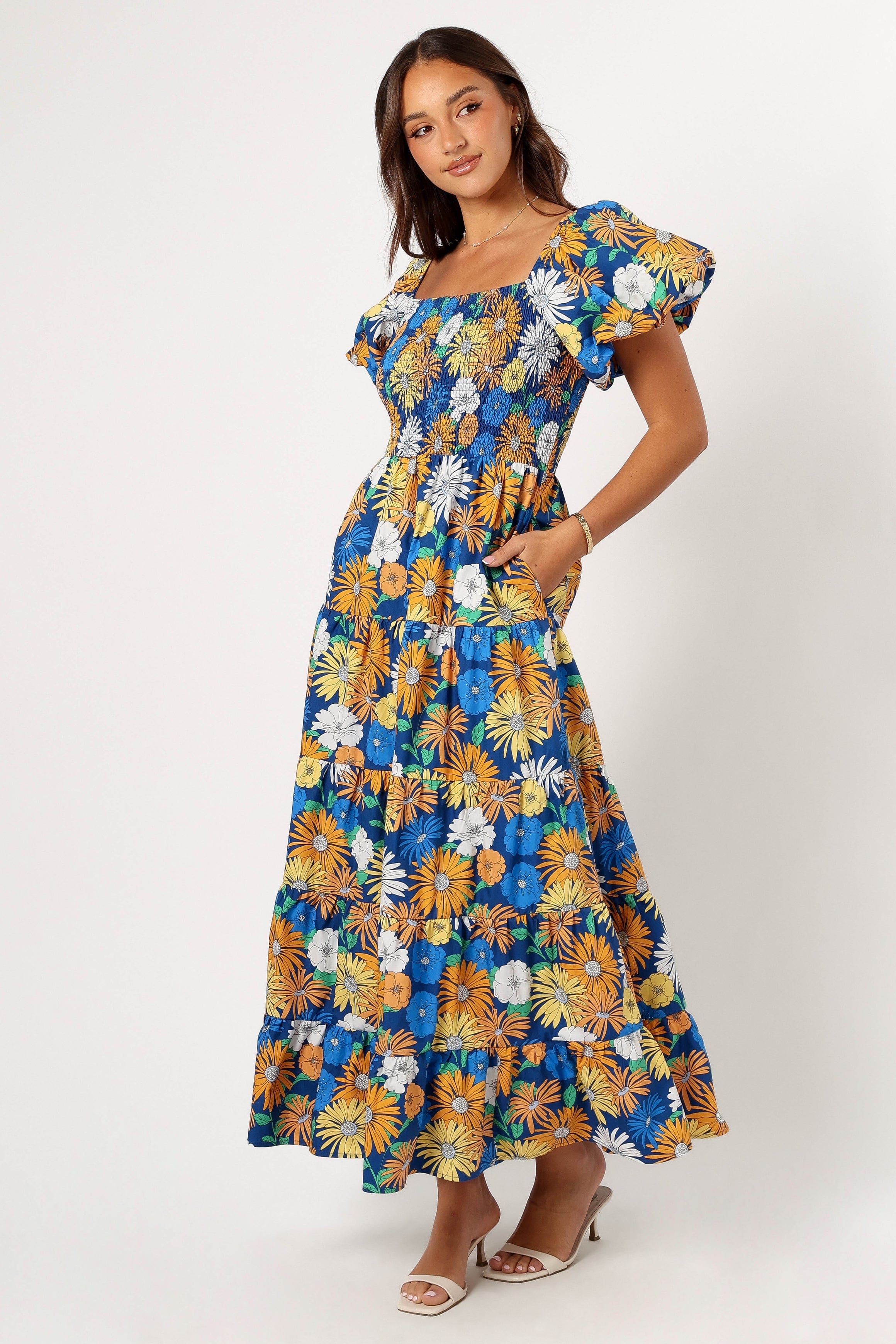 Petal and Pup USA DRESSES Elsie Short Sleeve Maxi Dress - Denim Blue