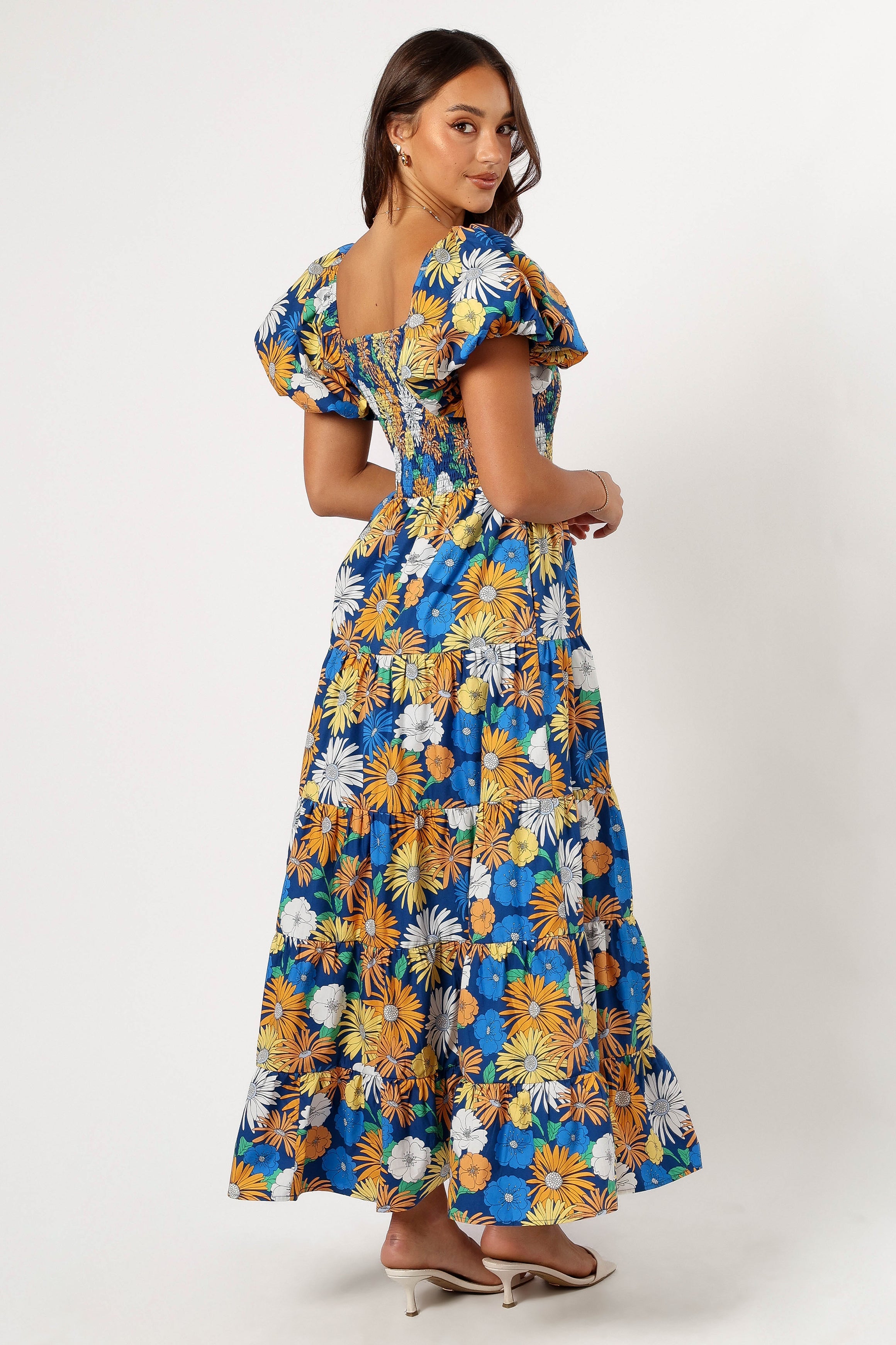 Petal and Pup USA DRESSES Elsie Short Sleeve Maxi Dress - Denim Blue