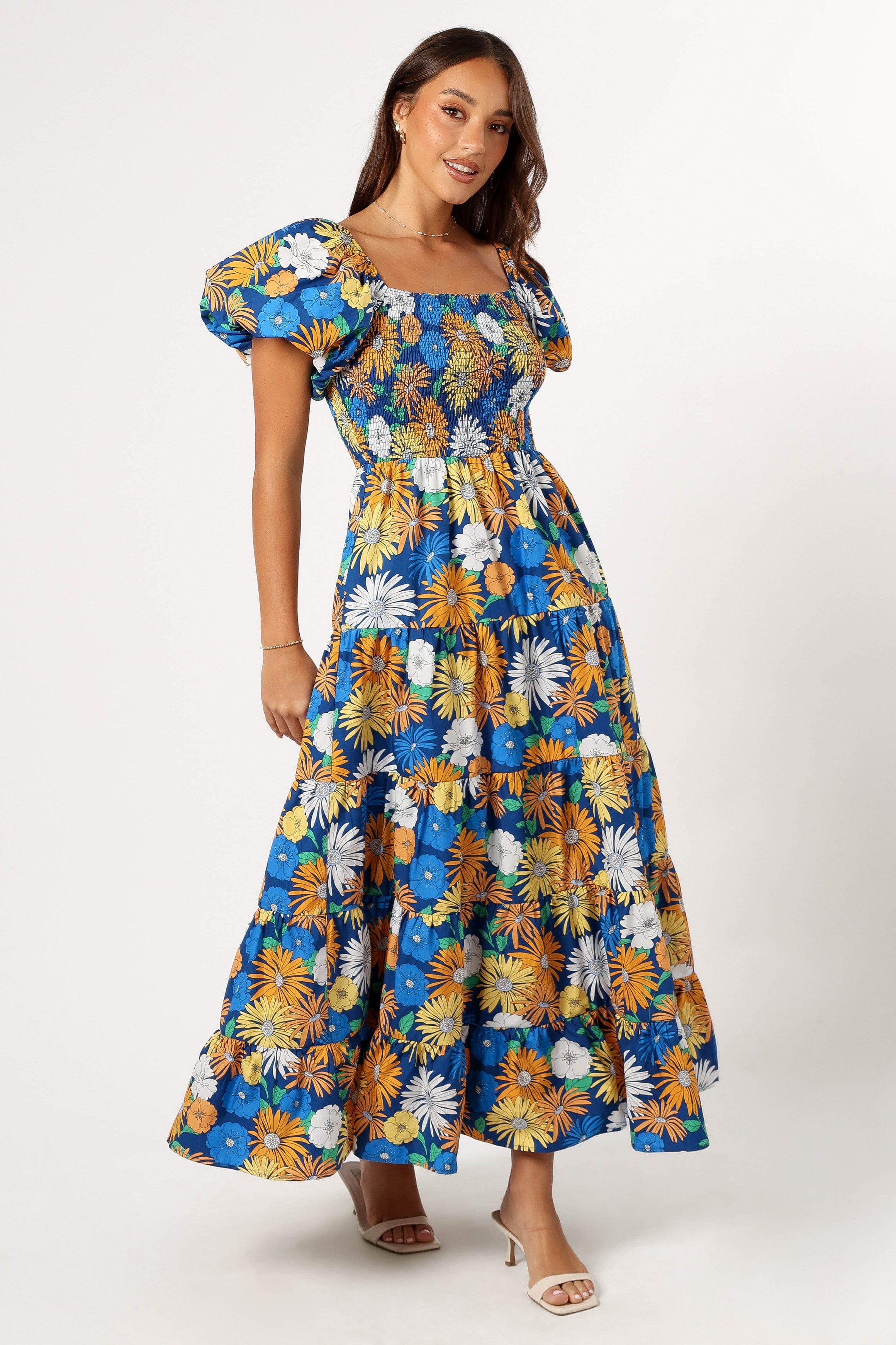 Petal and Pup USA DRESSES Elsie Short Sleeve Maxi Dress - Denim Blue