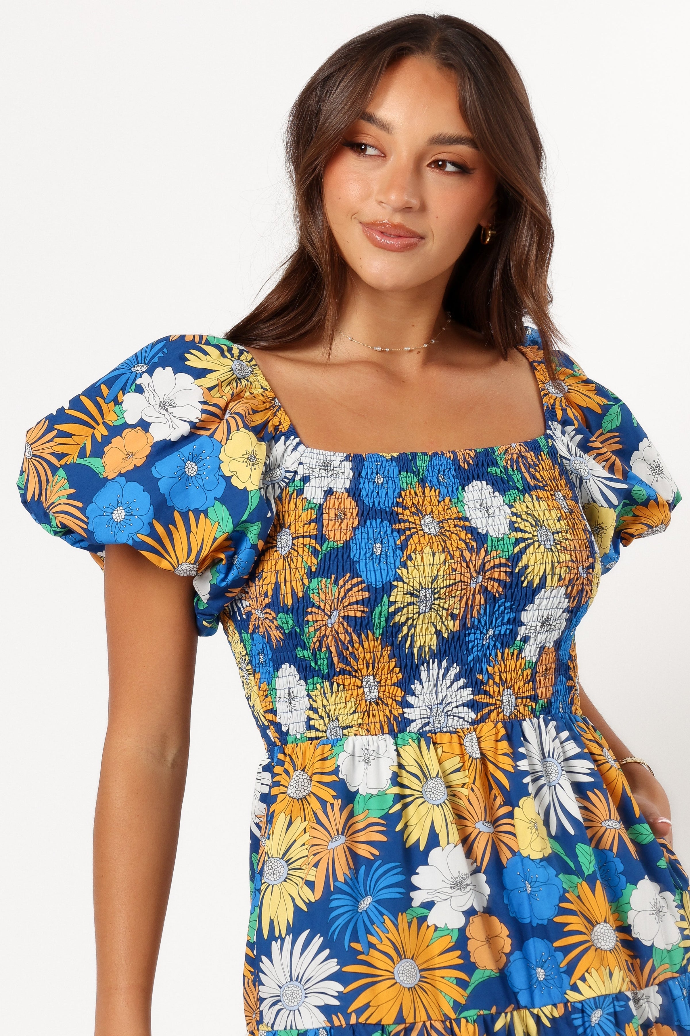 Petal and Pup USA DRESSES Elsie Short Sleeve Maxi Dress - Denim Blue