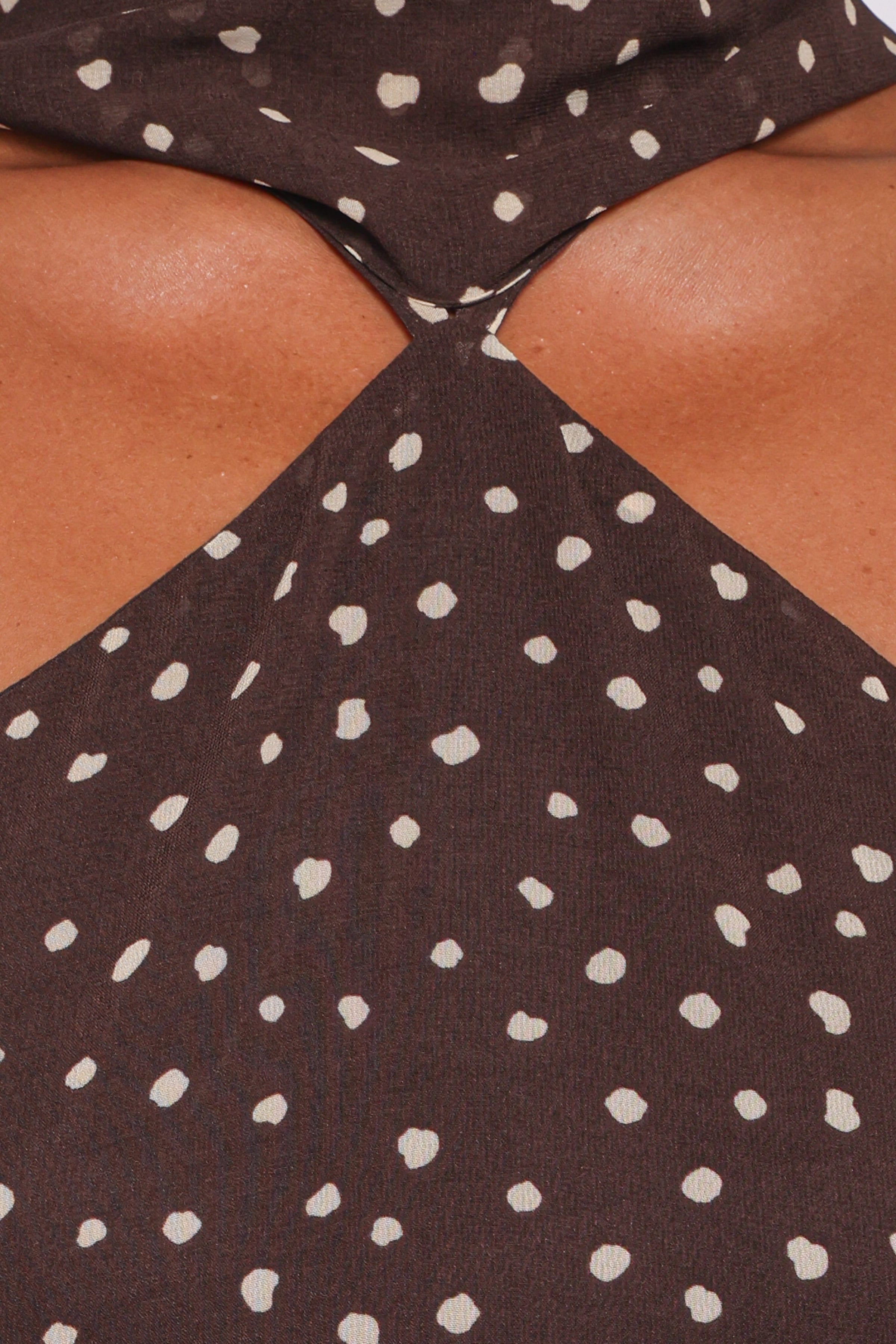 Petal and Pup USA DRESSES Elva Halterneck Midi Dress - Brown Polka Dot