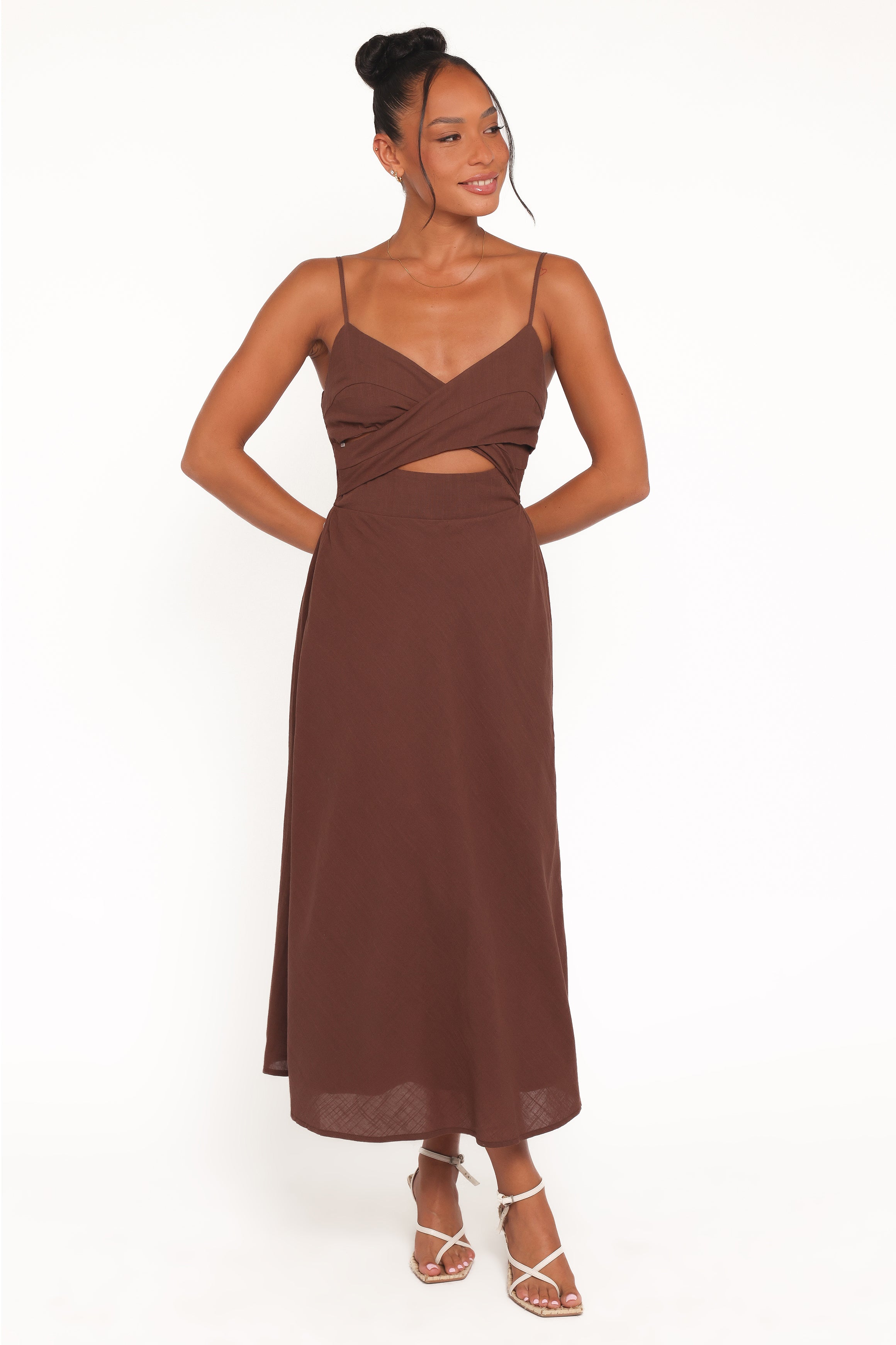 Petal and Pup USA DRESSES Elvina Midi Dress - Brown