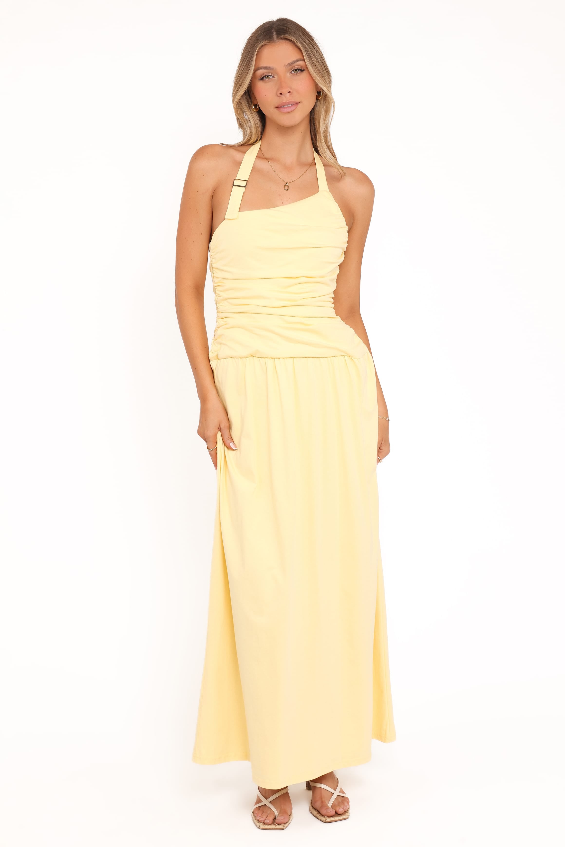 Petal and Pup USA DRESSES Emalia Halter Maxi Dress - Pale Yellow