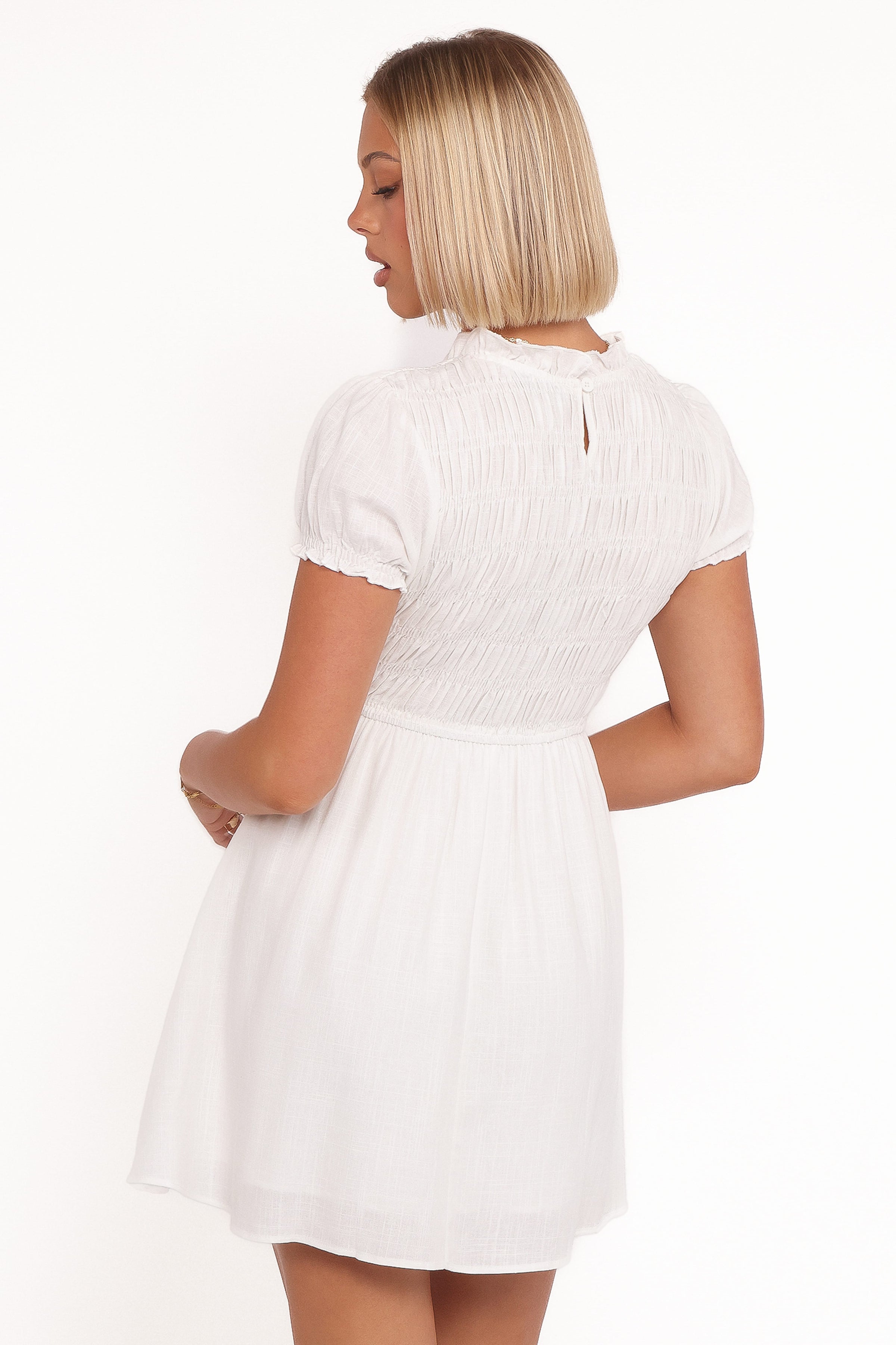 Petal and Pup USA DRESSES Emari Puff Sleeve Mini Dress - White