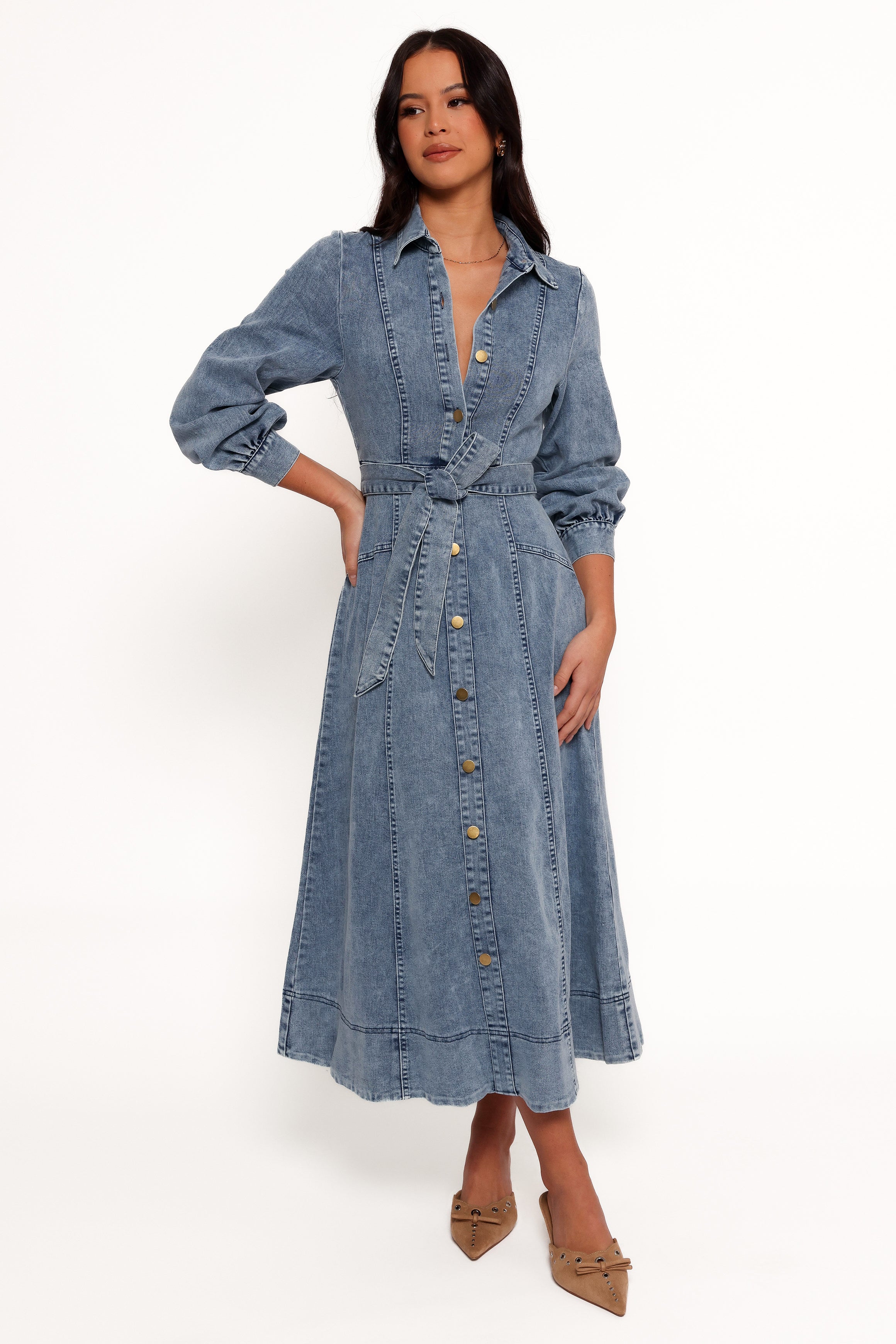 Petal and Pup USA DRESSES Emberly Long Sleeve Maxi Dress - Denim