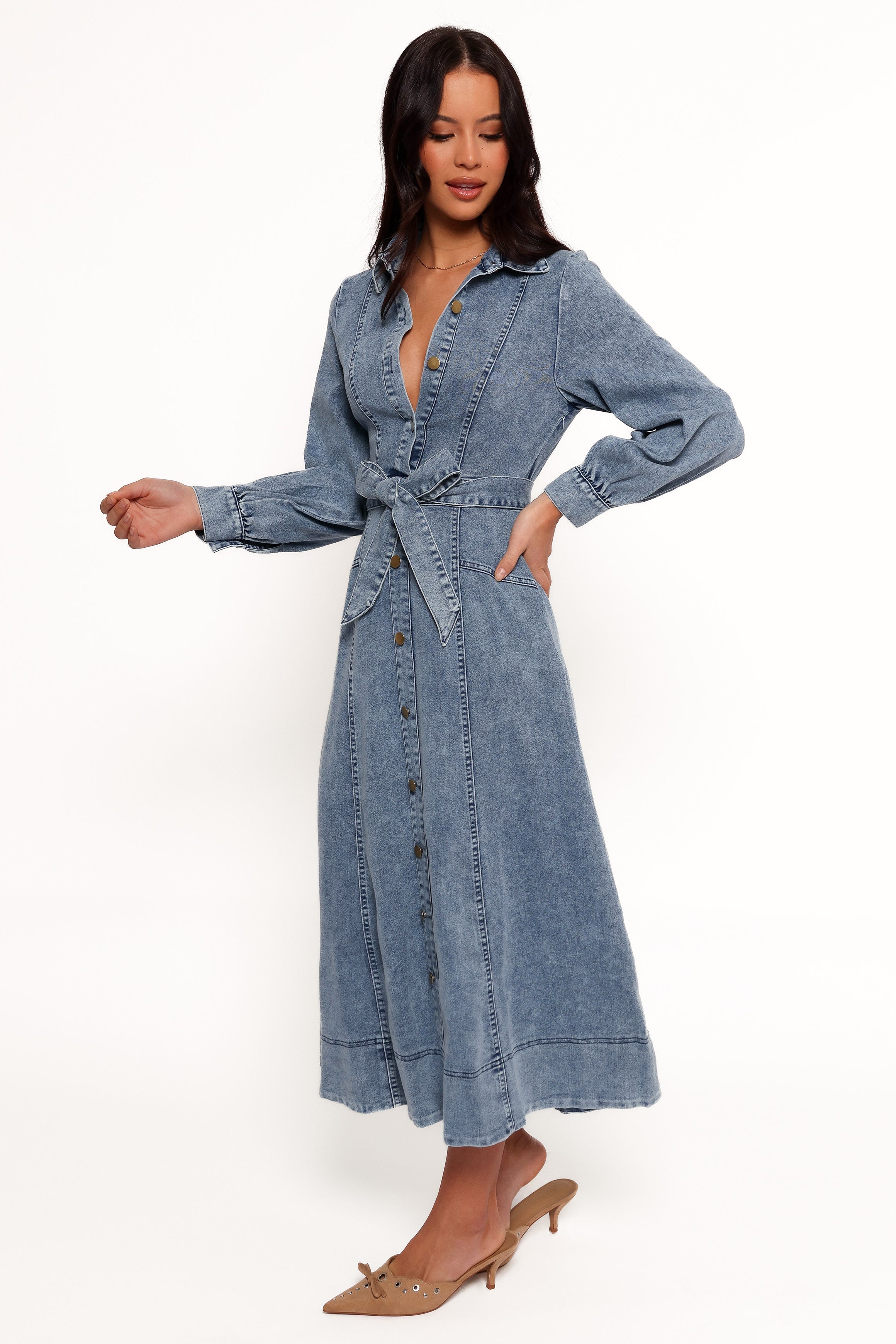 Petal and Pup USA DRESSES Emberly Long Sleeve Maxi Dress - Denim