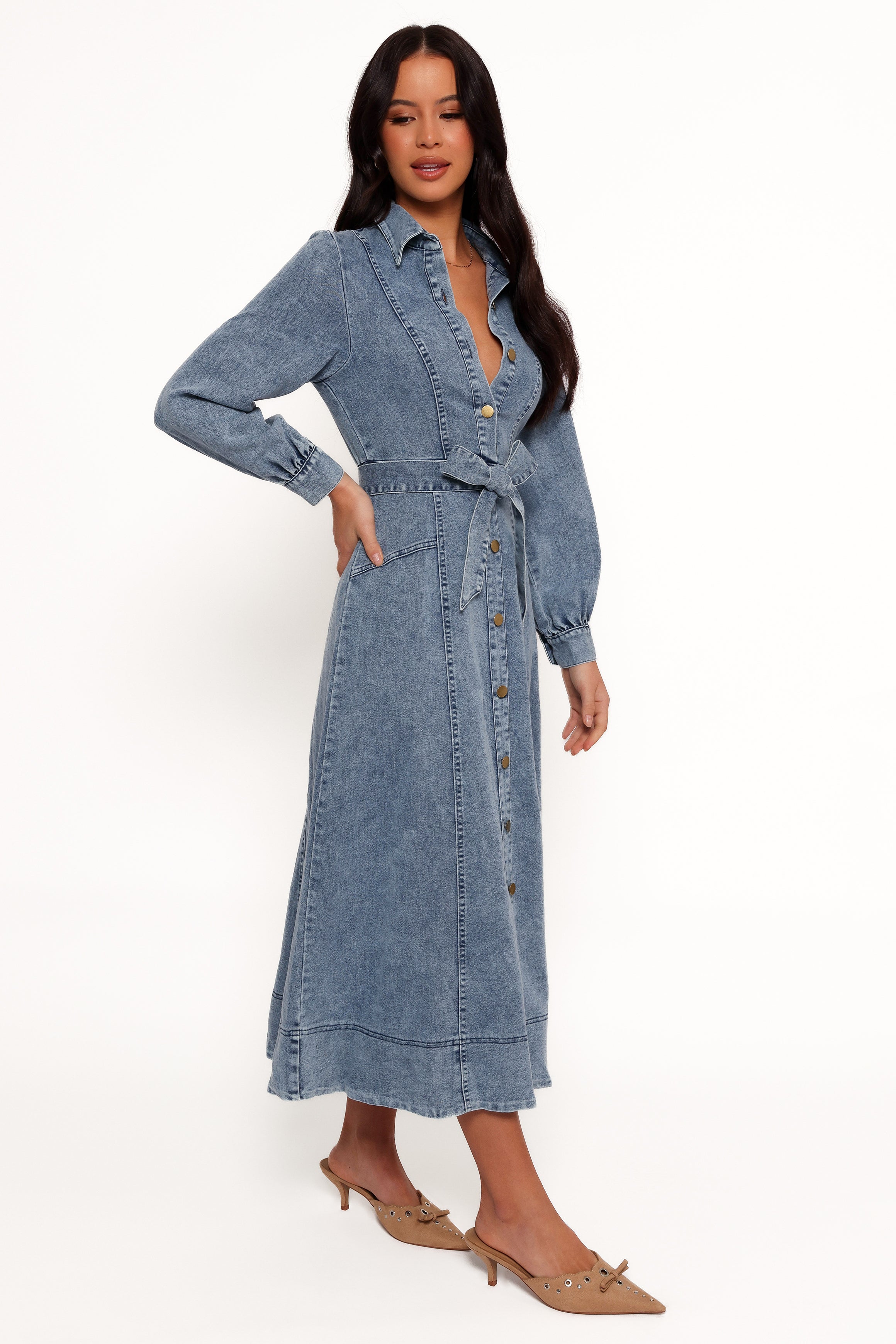Petal and Pup USA DRESSES Emberly Long Sleeve Maxi Dress - Denim