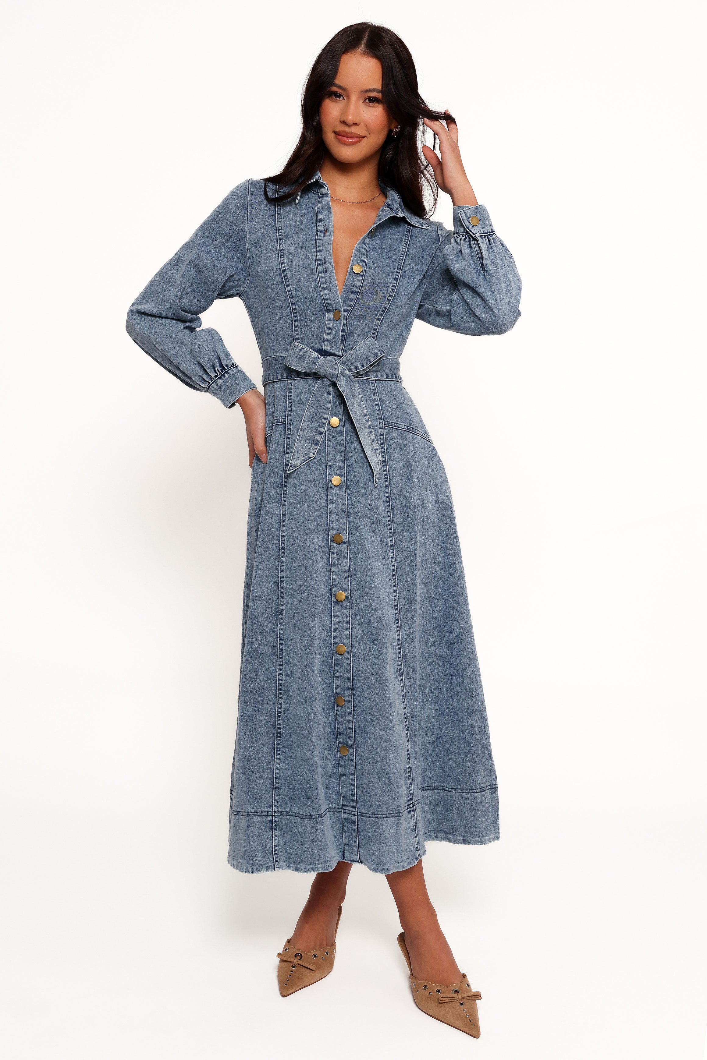 Petal and Pup USA DRESSES Emberly Long Sleeve Maxi Dress - Denim