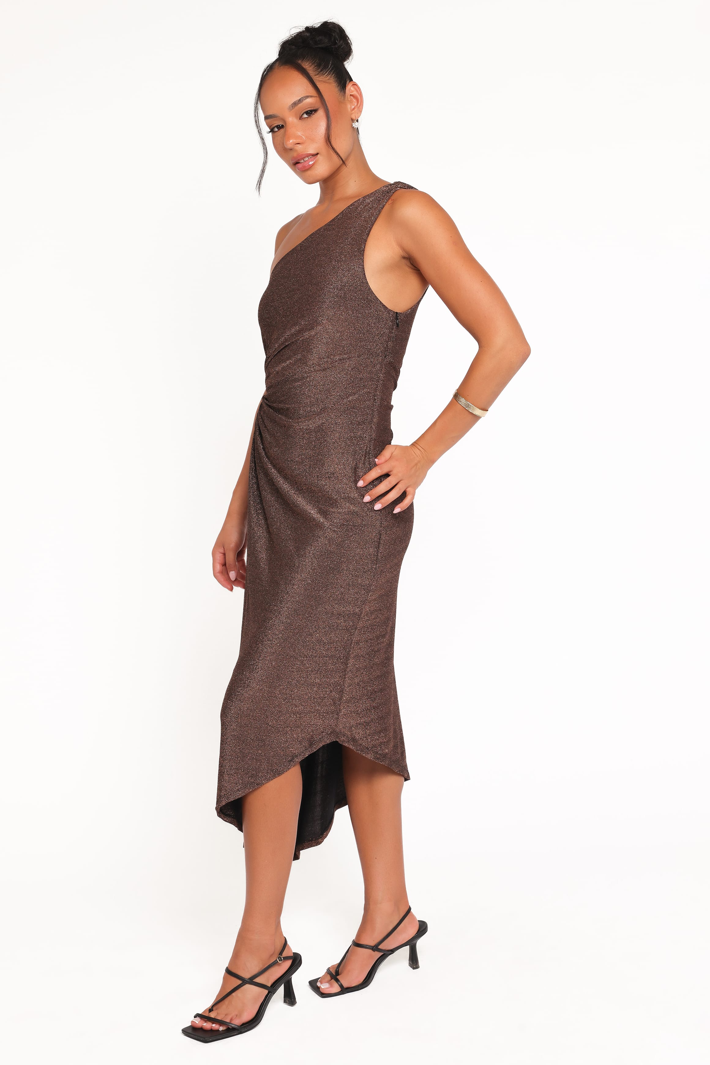 Petal and Pup USA DRESSES Emma One Shoulder Midi Dress - Vintage Gold