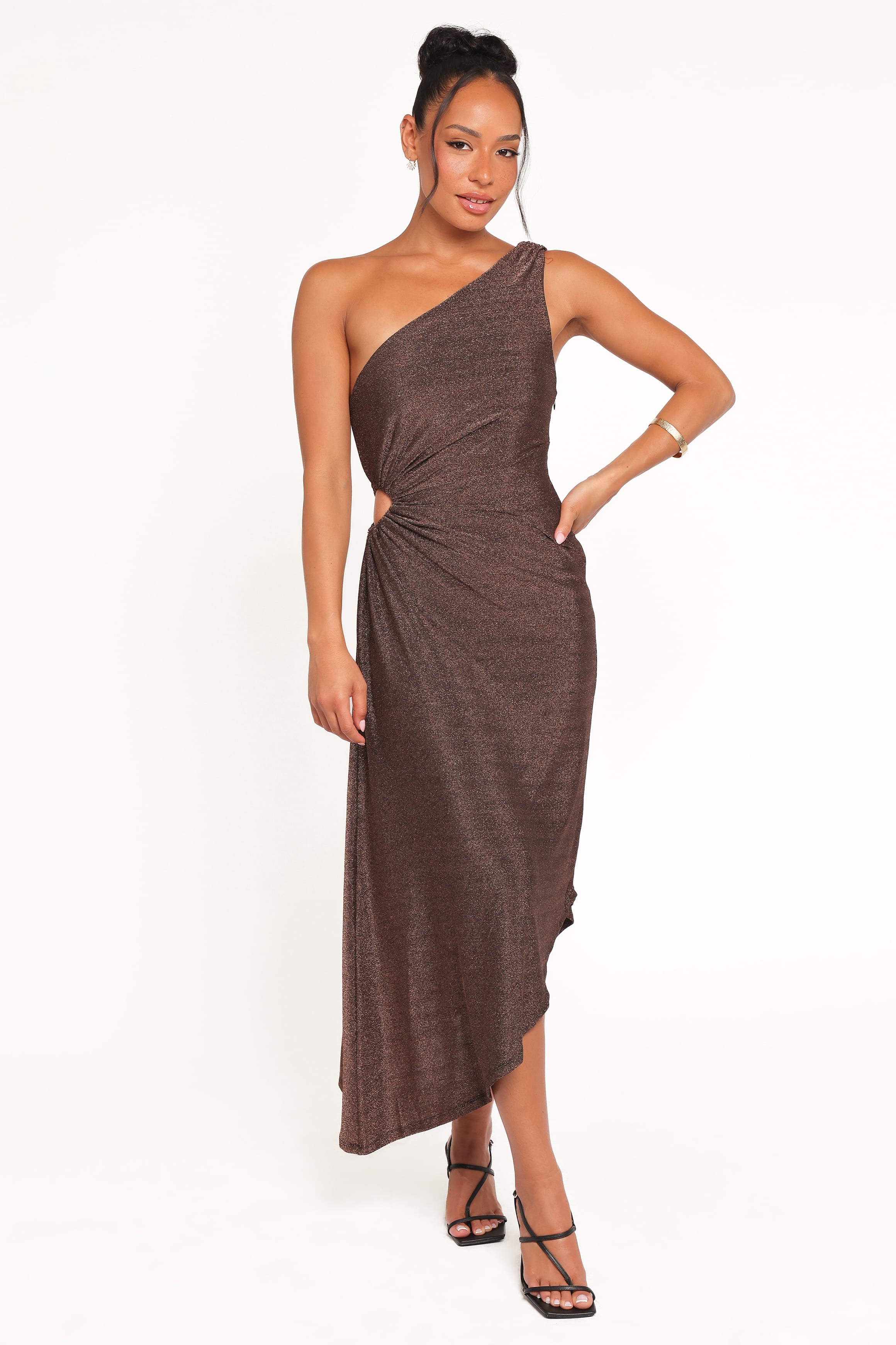 Petal and Pup USA DRESSES Emma One Shoulder Midi Dress - Vintage Gold