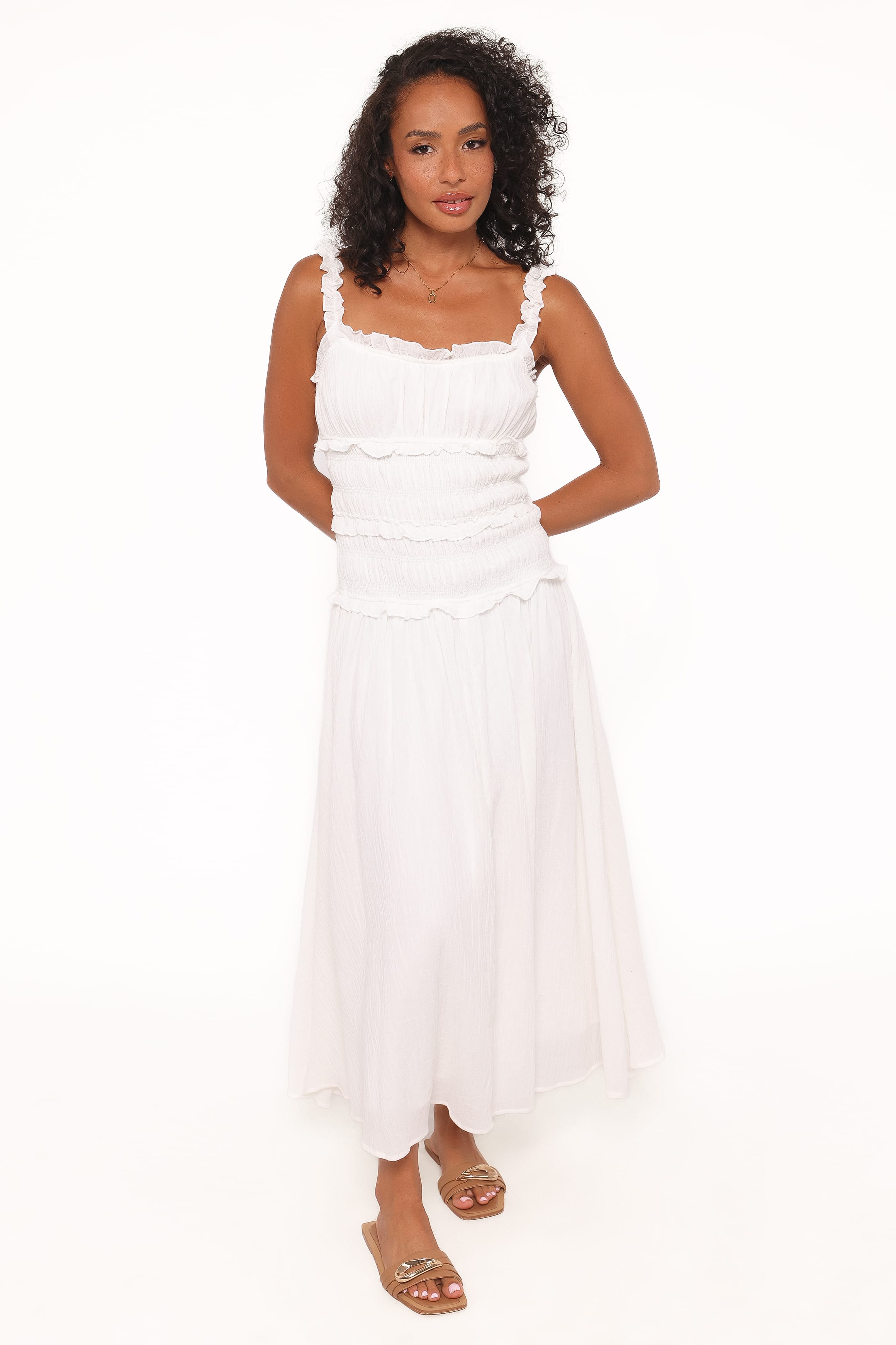 Petal and Pup USA DRESSES Enola Gather Midi Dress - White