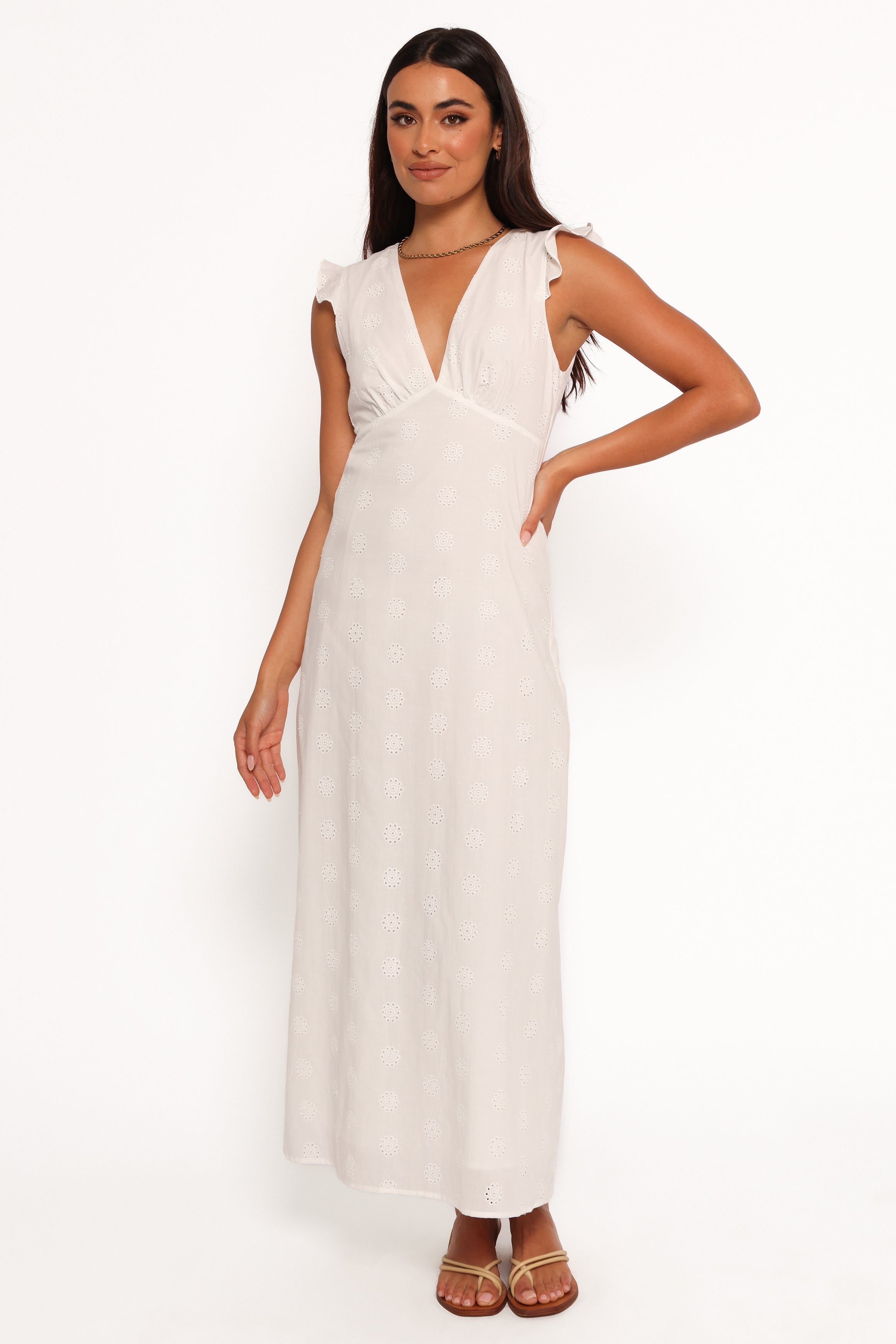 Petal and Pup USA DRESSES Ensley Flutter Sleeve Maxi Dress - White