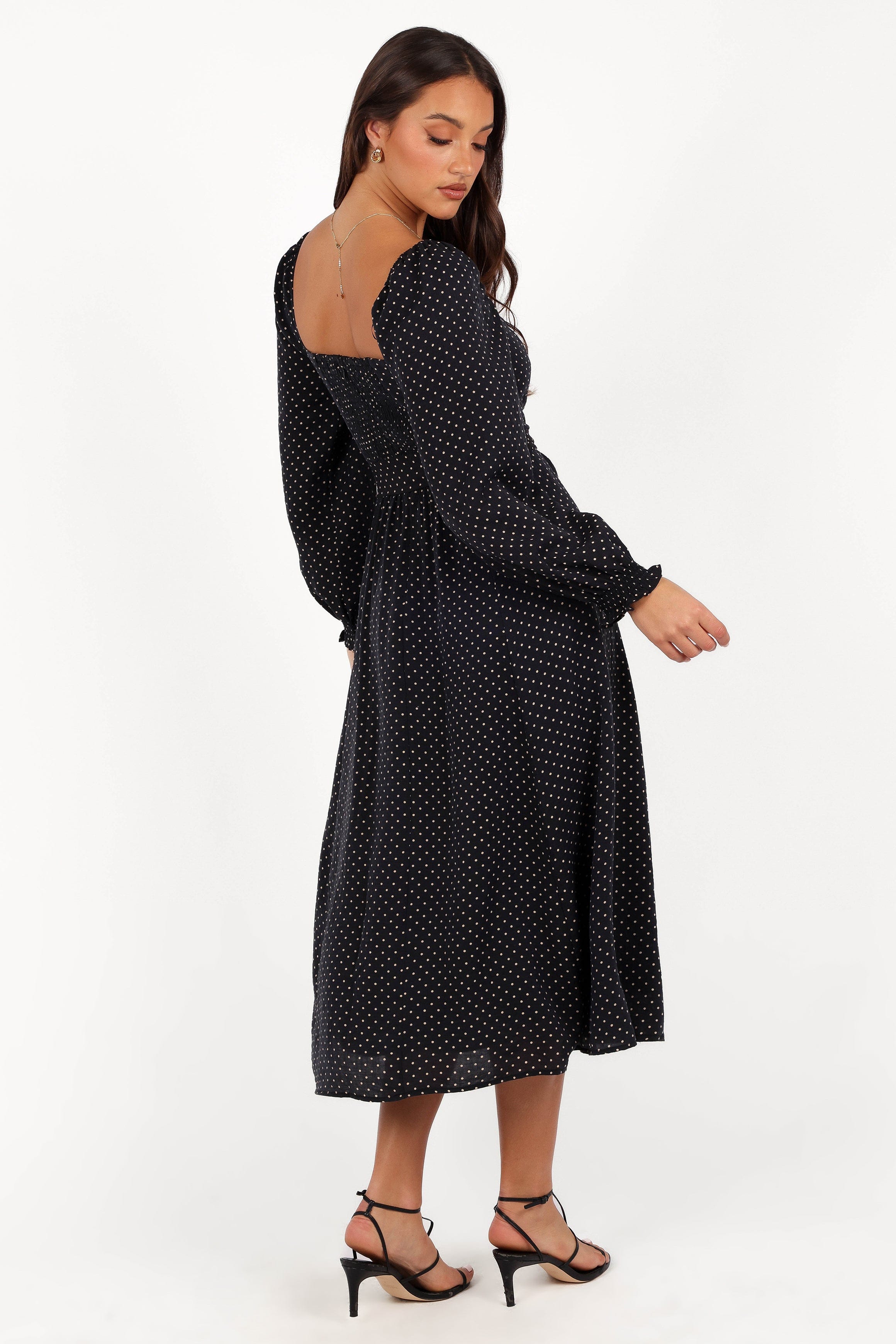 Petal and Pup USA DRESSES Ettie Long Sleeve Midi Dress - Black Polka Dot