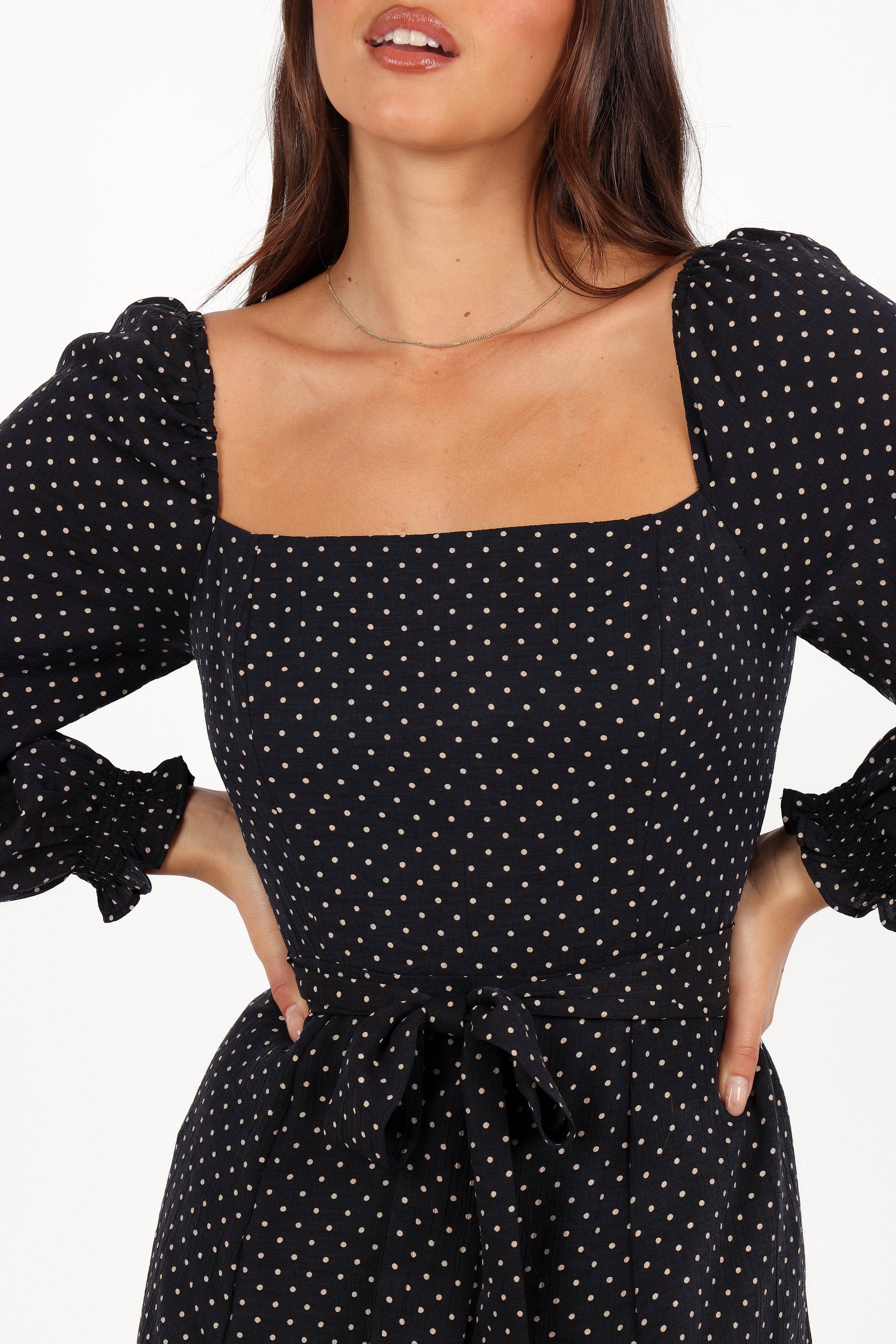 Petal and Pup USA DRESSES Ettie Long Sleeve Midi Dress - Black Polka Dot