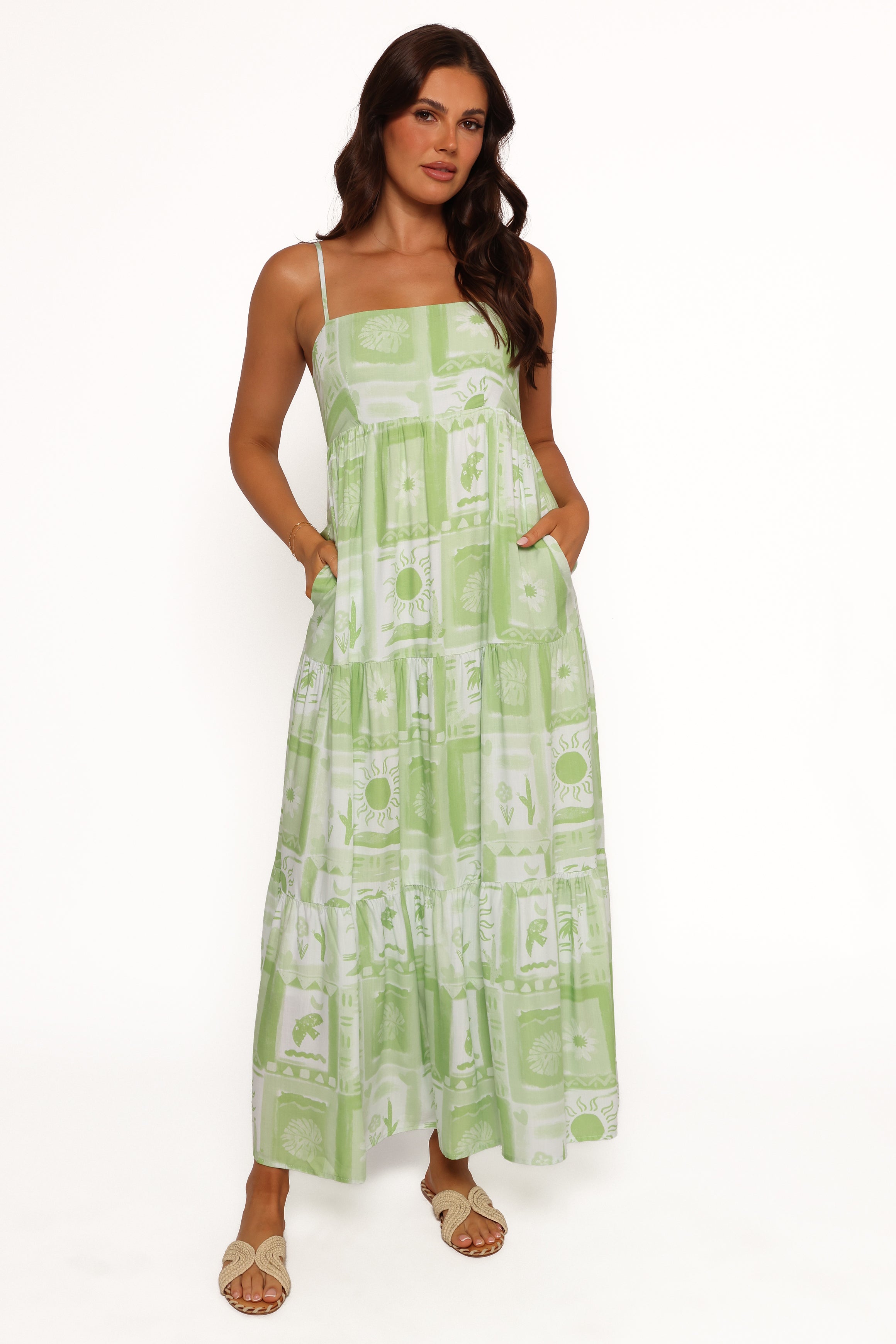 Petal and Pup USA DRESSES Eudora Maxi Dress - Green Print (Hold for Rack)